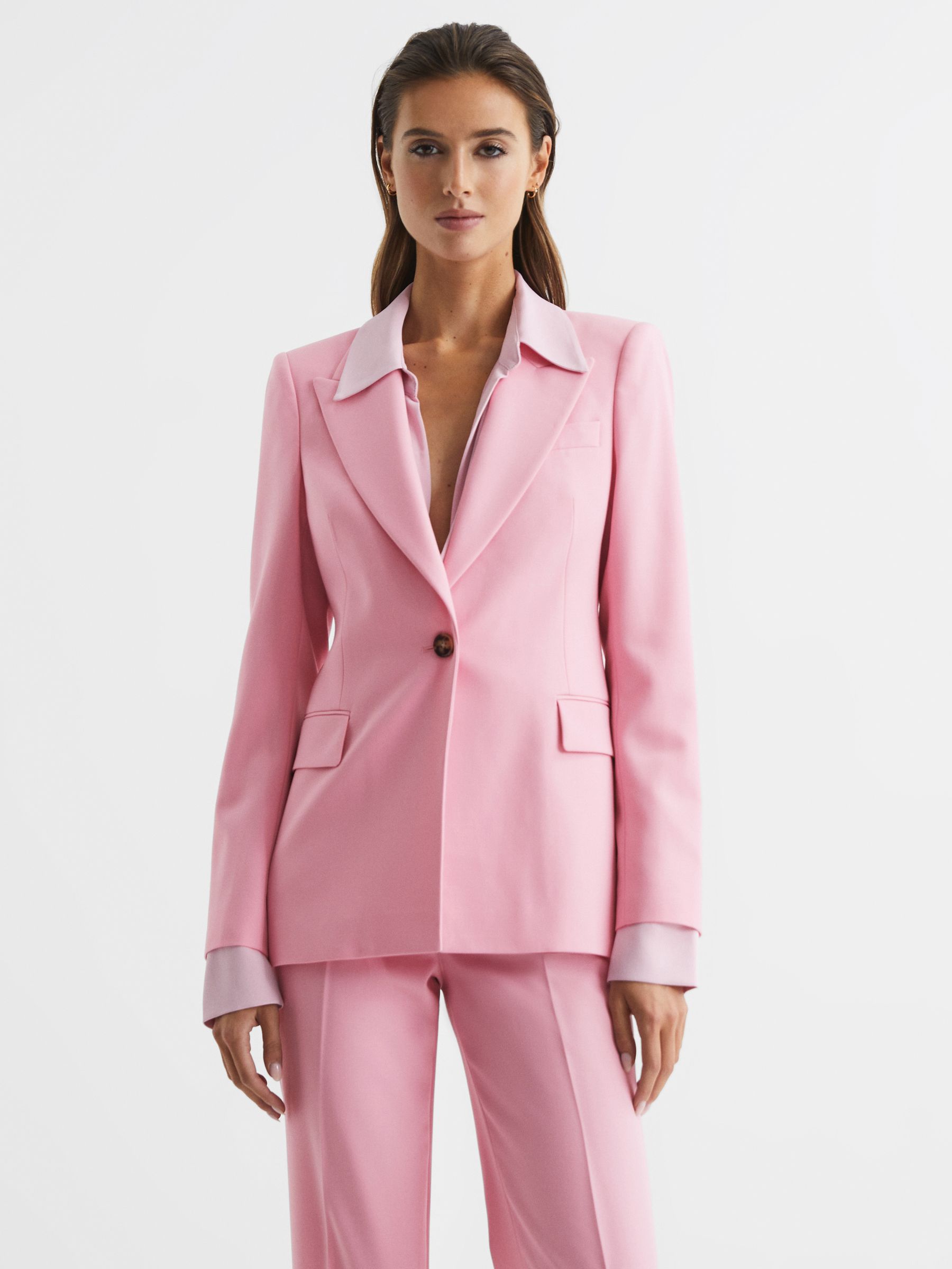 Single Breasted Wool Blend Blazer in Pink - Image 1 of 7