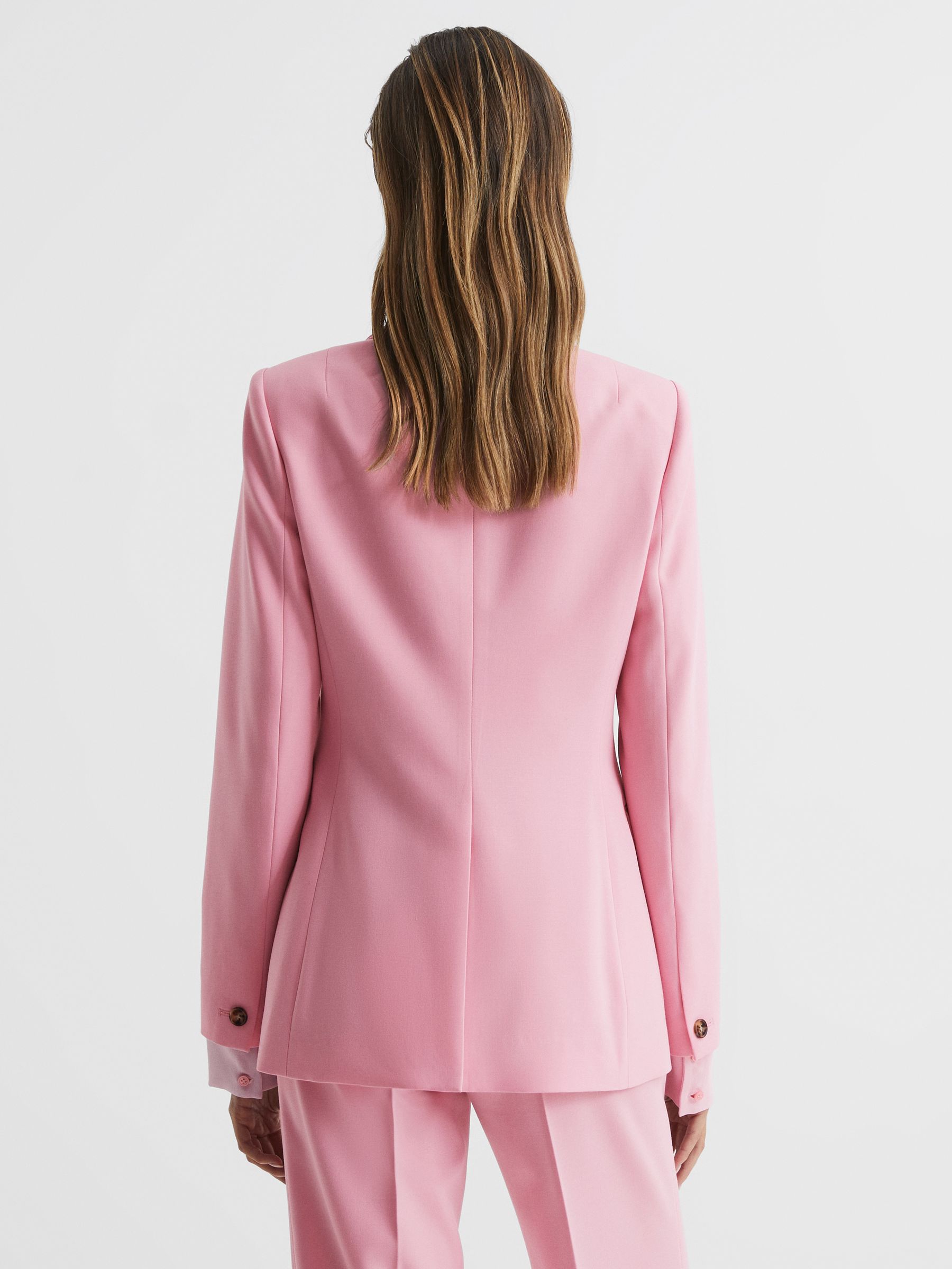 Single Breasted Wool Blend Blazer in Pink - Image 4 of 7