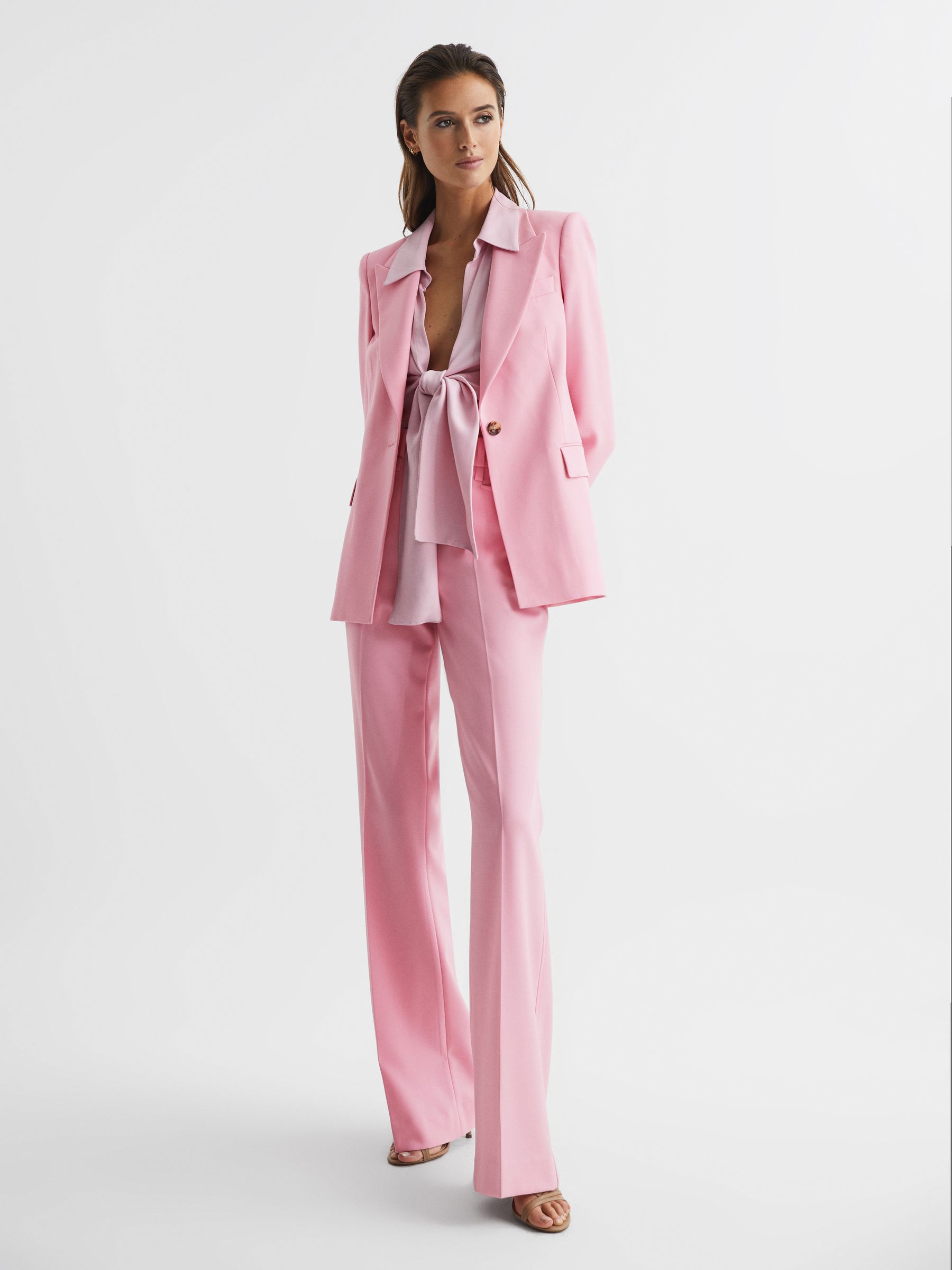 Single Breasted Wool Blend Blazer in Pink - Image 5 of 7