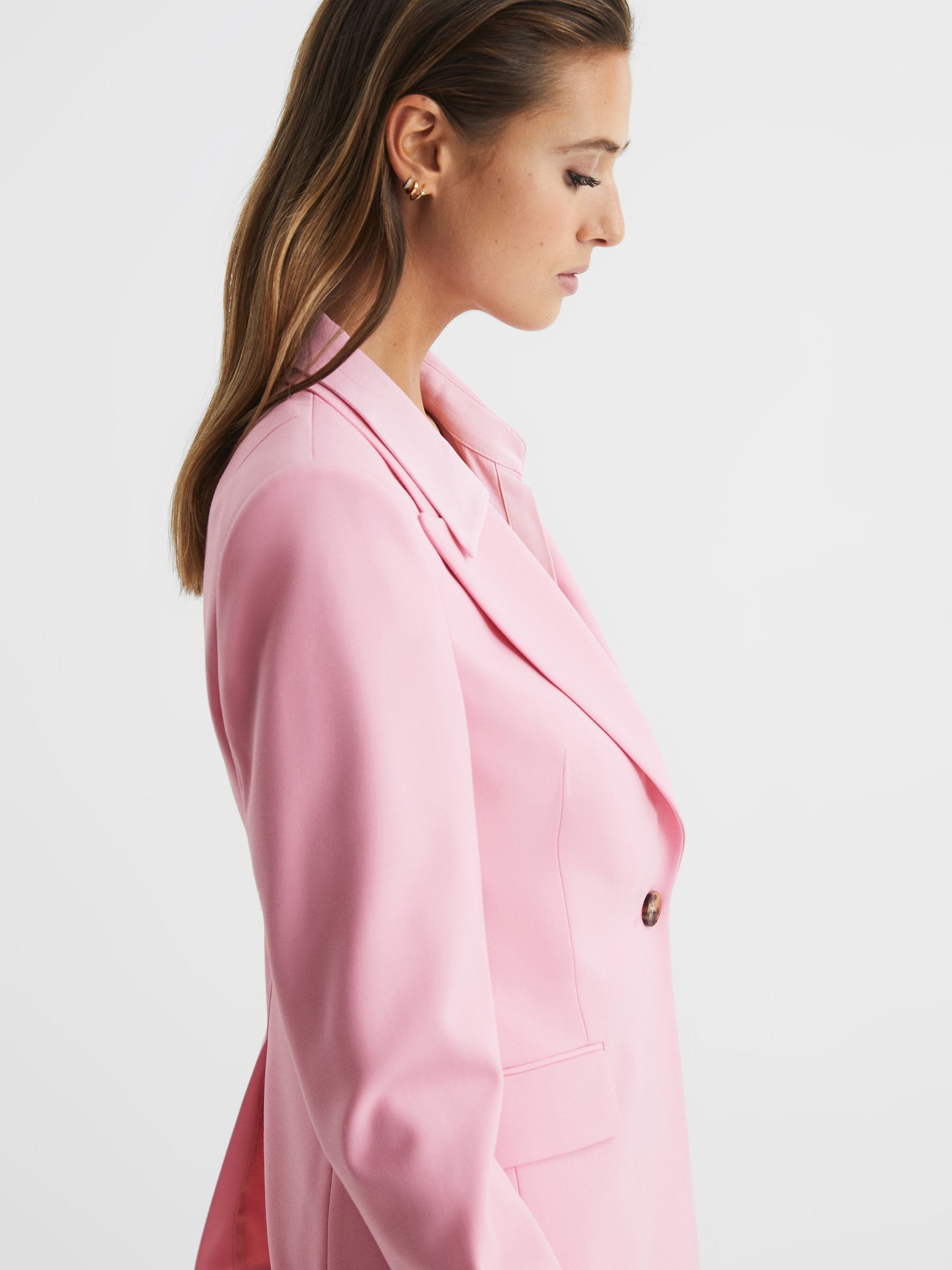Single Breasted Wool Blend Blazer in Pink - Image 6 of 7
