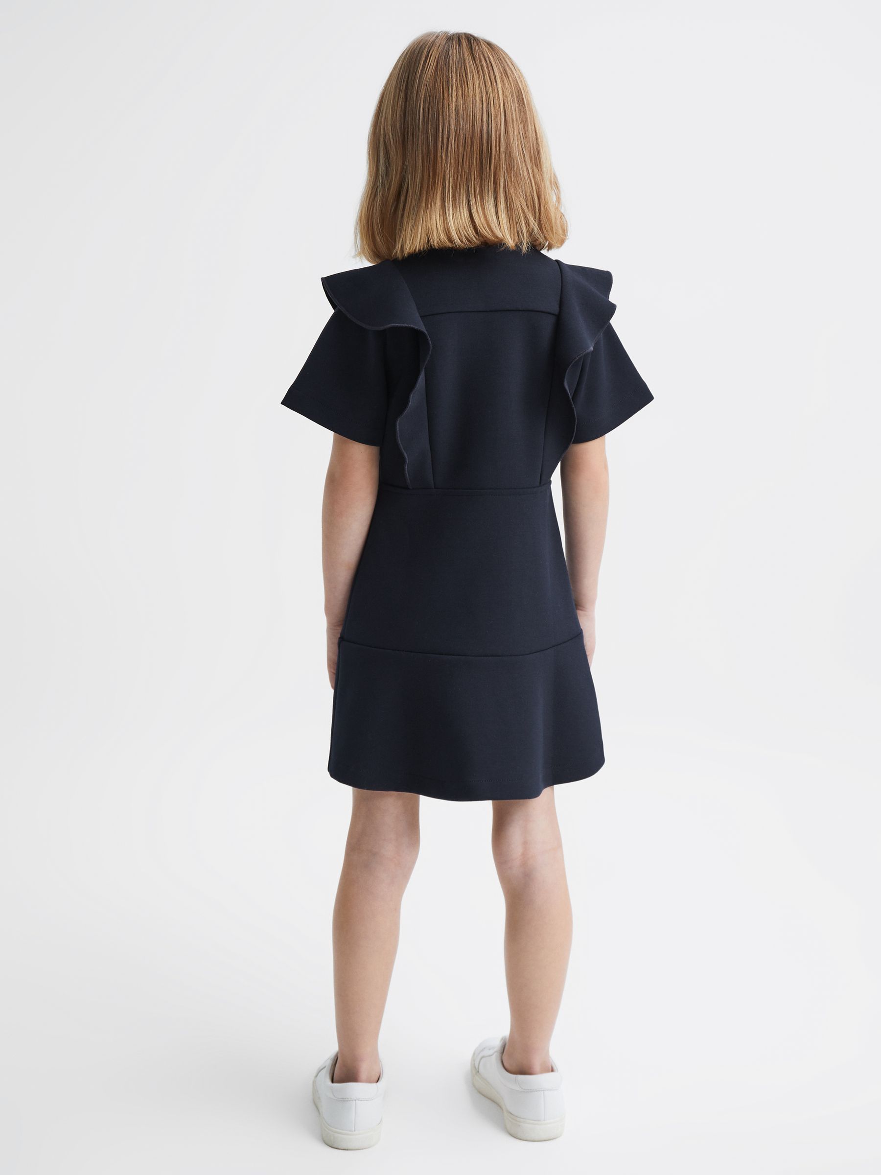 9-14 yrs Ruffle Sleeve Button Dress in Navy - Image 3 of 6