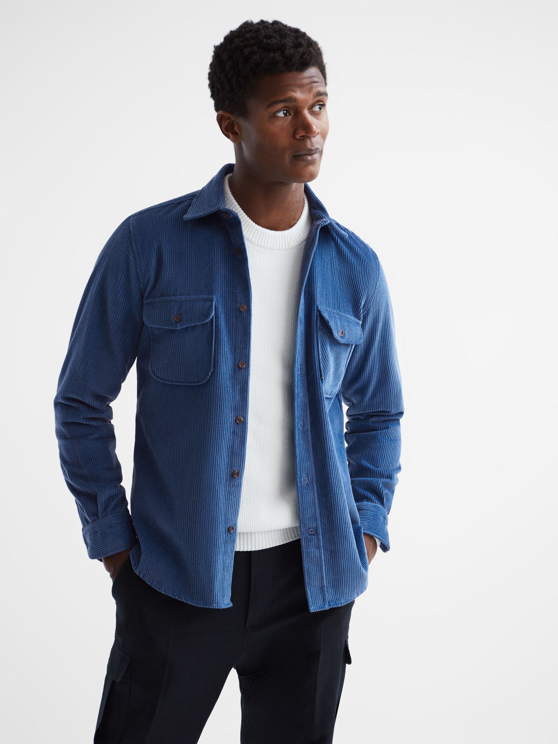 Corduroy Twin Pocket Overshirt in Royal Blue - Image 1 of 7