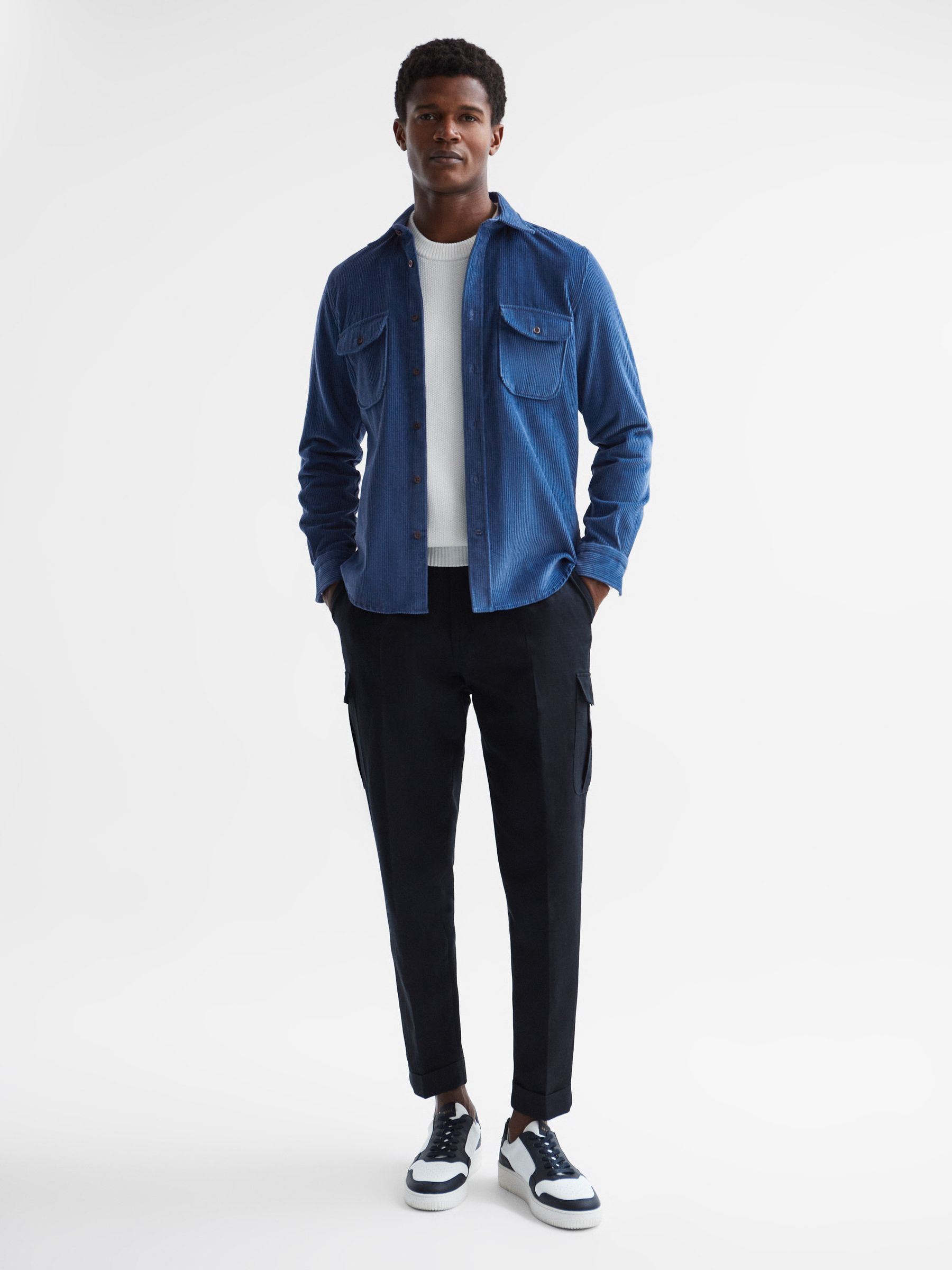 Corduroy Twin Pocket Overshirt in Royal Blue - Image 3 of 7