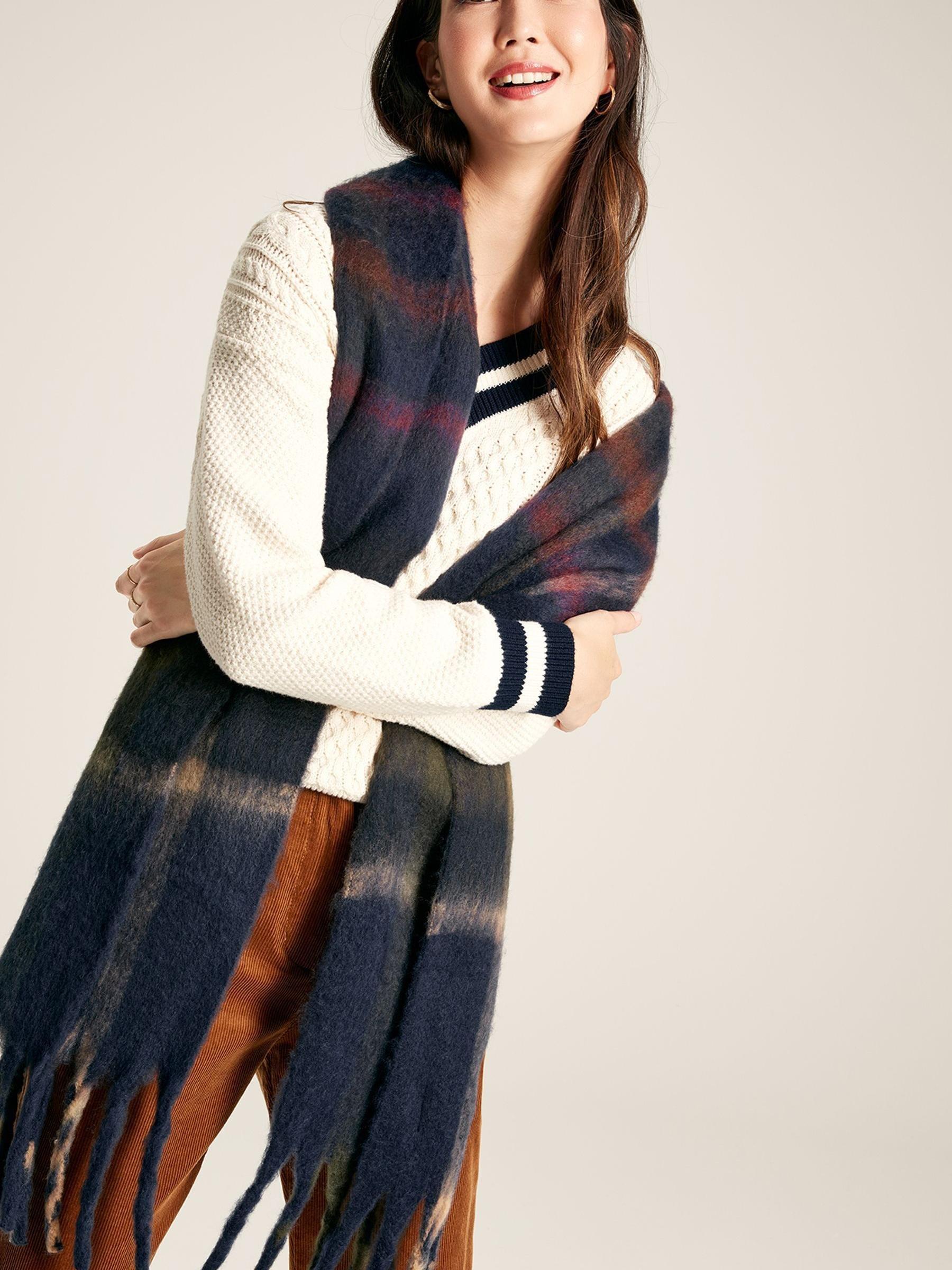 Folley Navy Knitted Check Scarf - Image 2 of 6