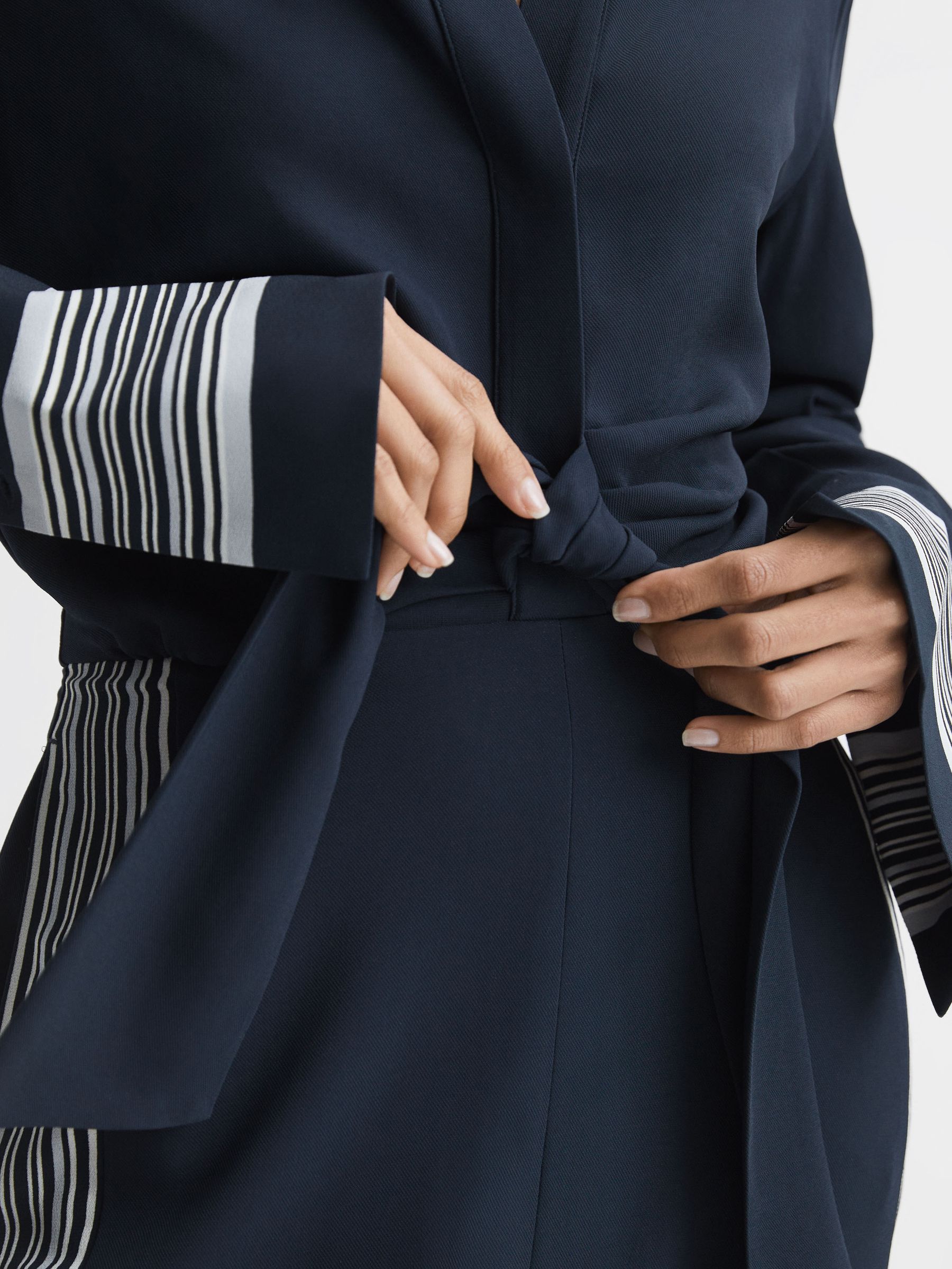 Petite Side Stripe Tie Front Midi Dress in Navy - Image 6 of 8