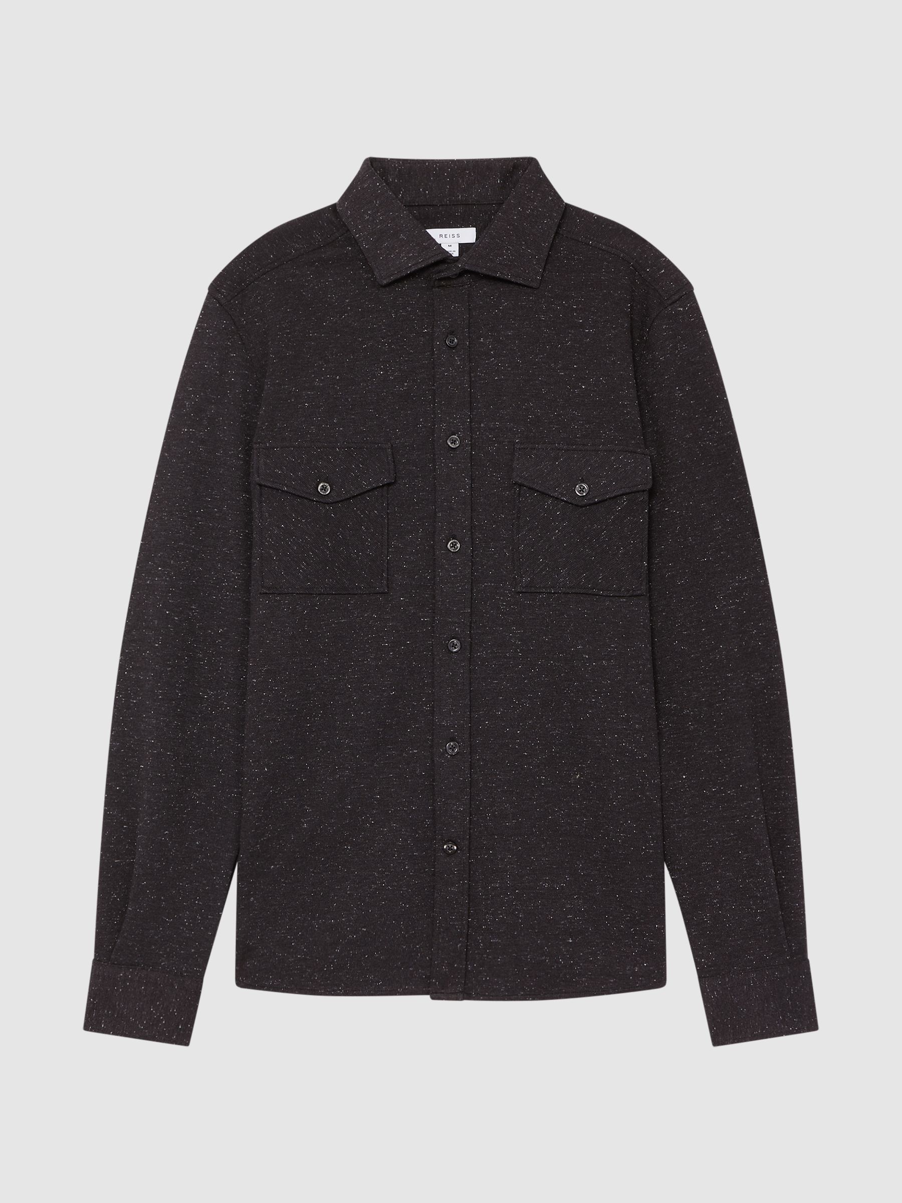 Slim Fit Flecked Overshirt in Black - Image 2 of 7