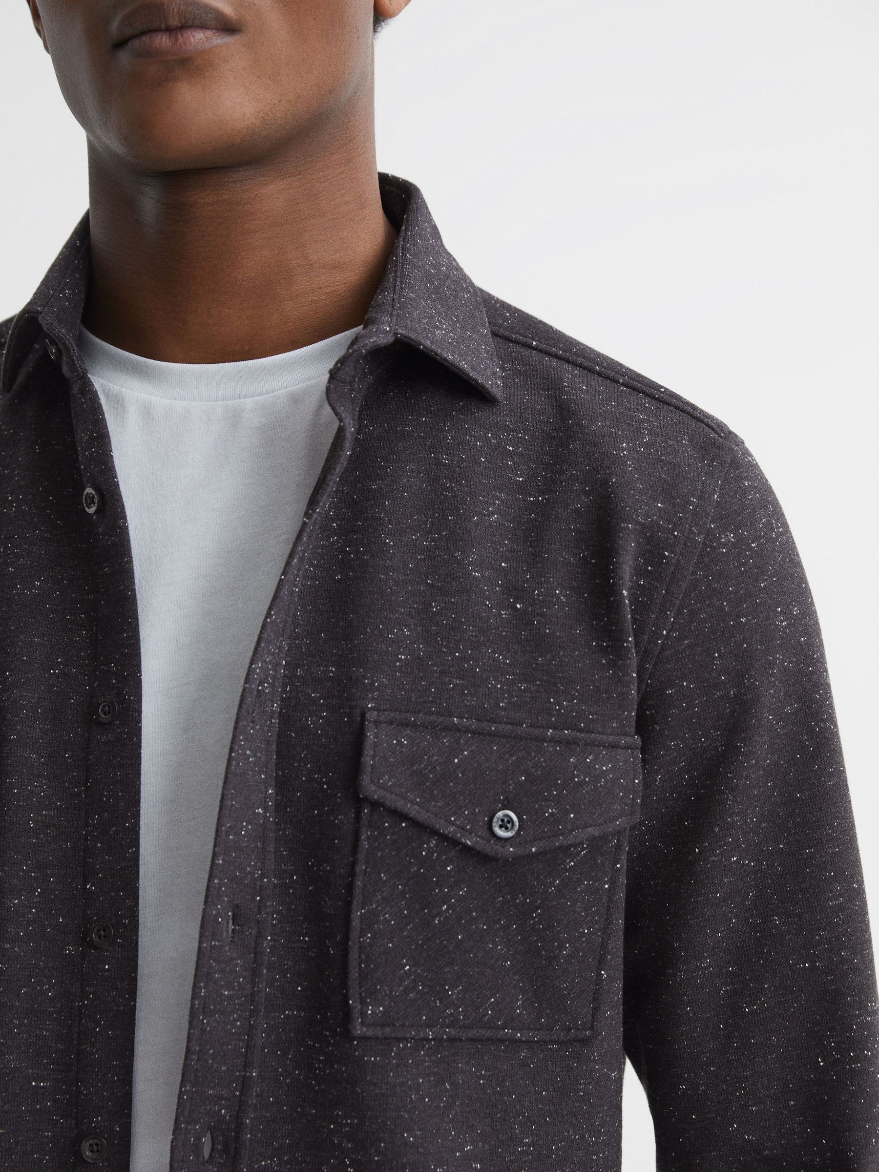 Slim Fit Flecked Overshirt in Black - Image 4 of 7