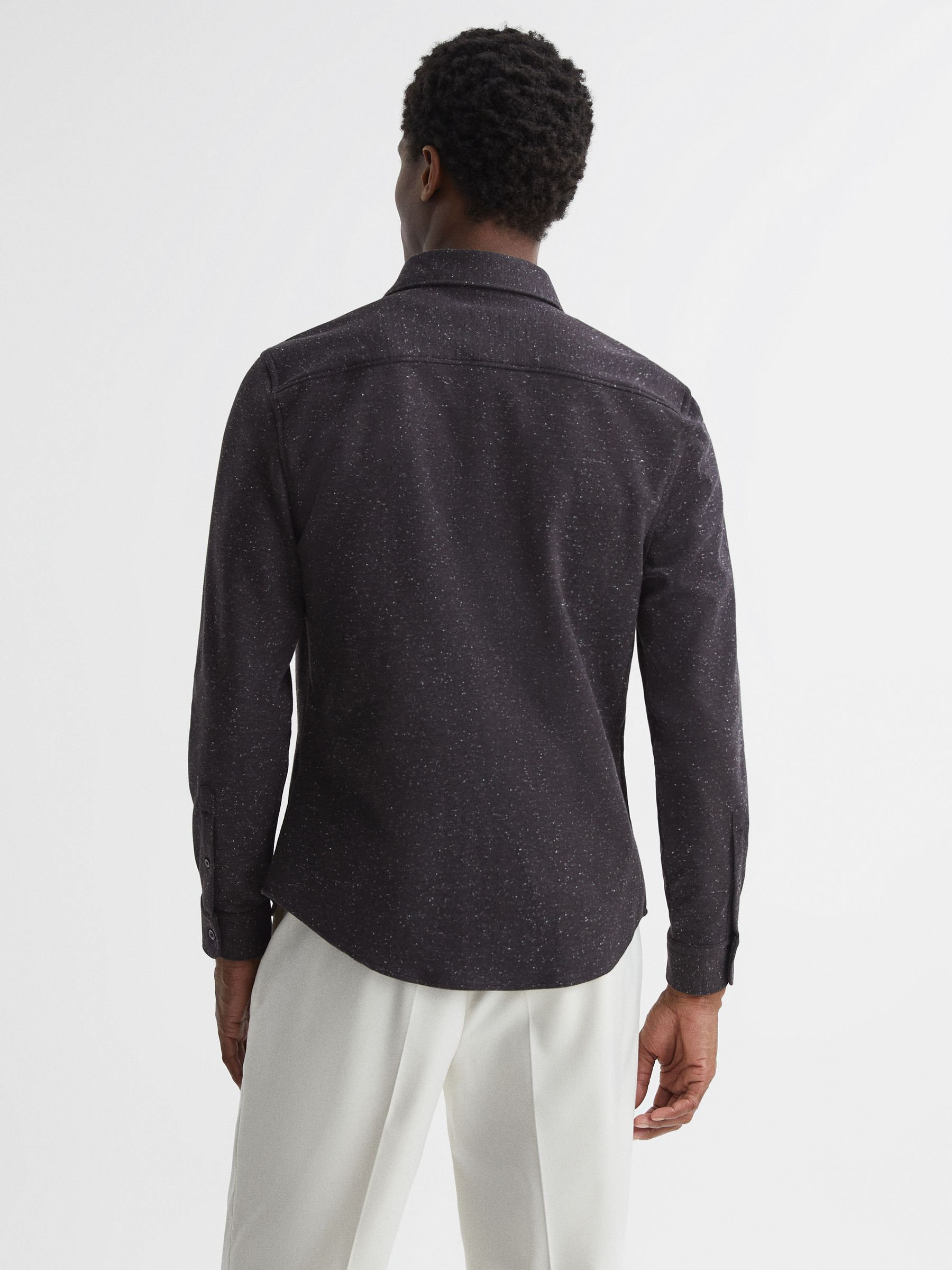 Slim Fit Flecked Overshirt in Black - Image 5 of 7