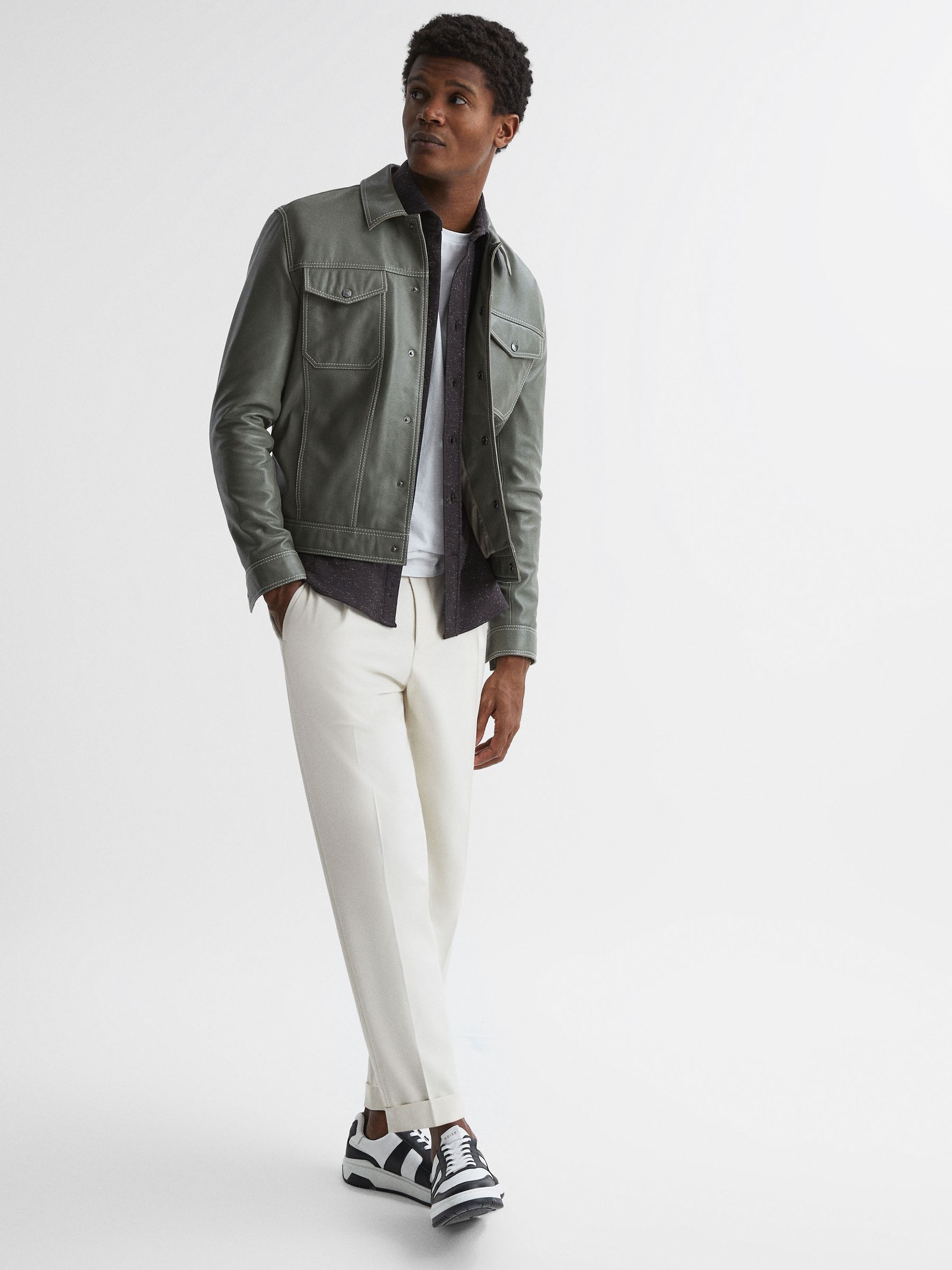 Slim Fit Flecked Overshirt in Black - Image 7 of 7