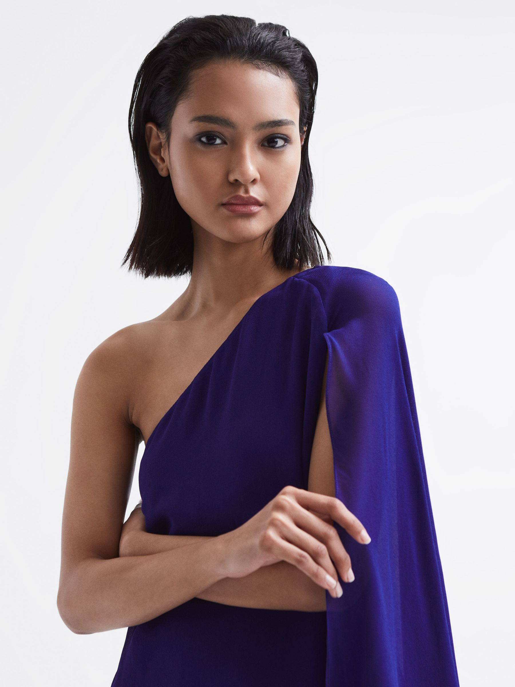 Sheer Cape Sleeve Mini Dress in Purple - Image 6 of 6