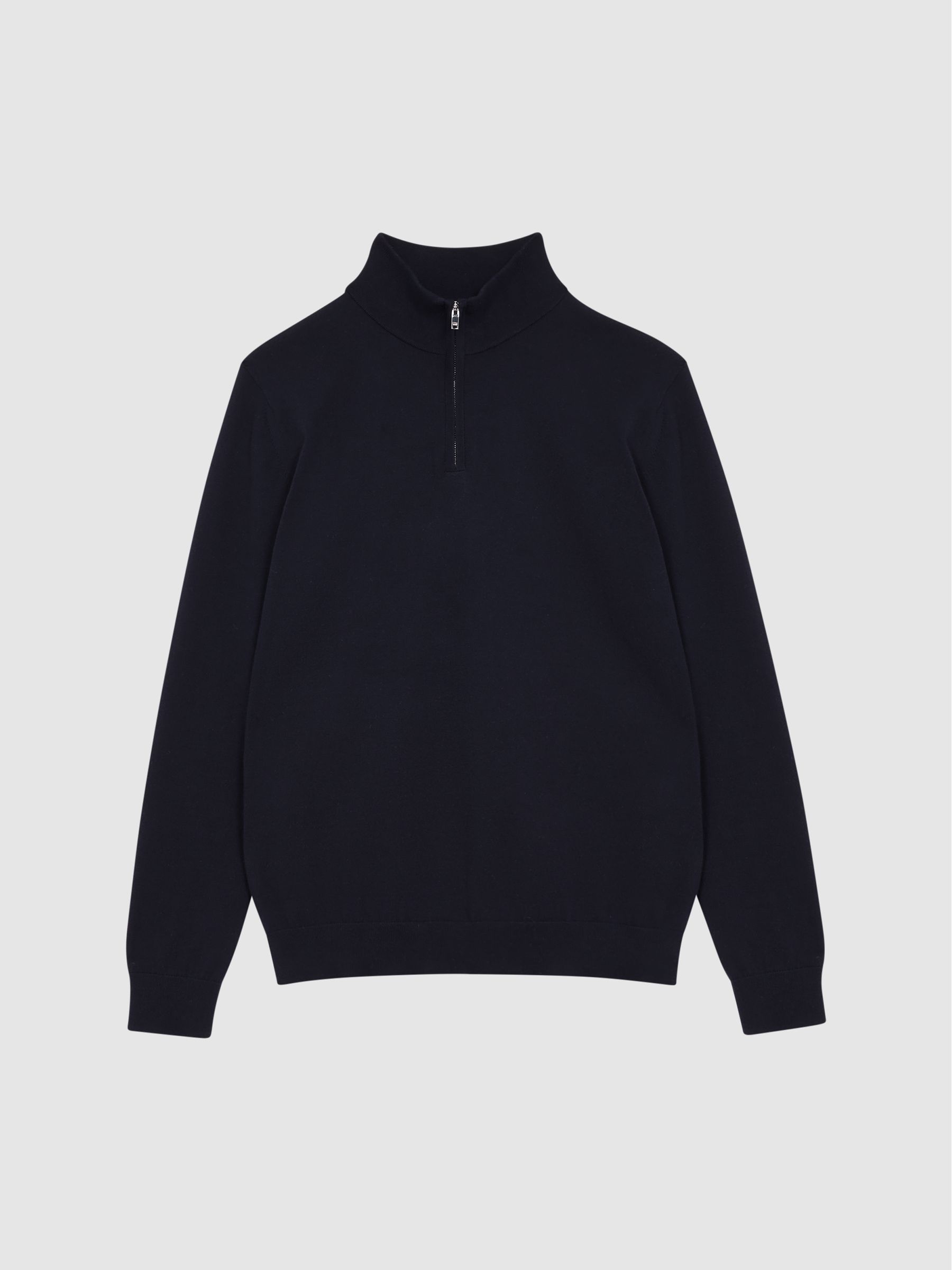 Half Zip Funnel Neck Cotton Jumper in Navy - Image 2 of 5