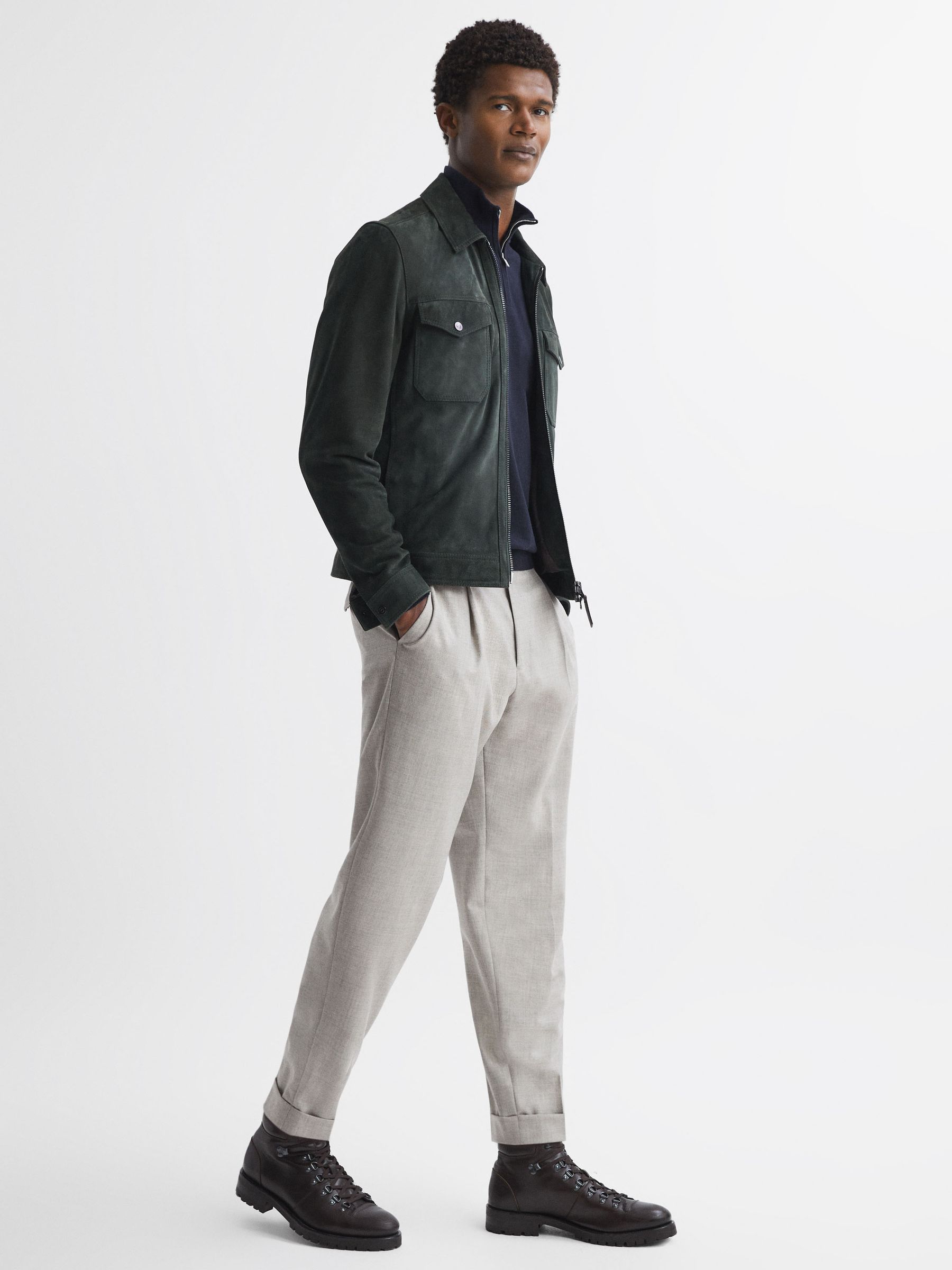 Half Zip Funnel Neck Cotton Jumper in Navy - Image 3 of 5