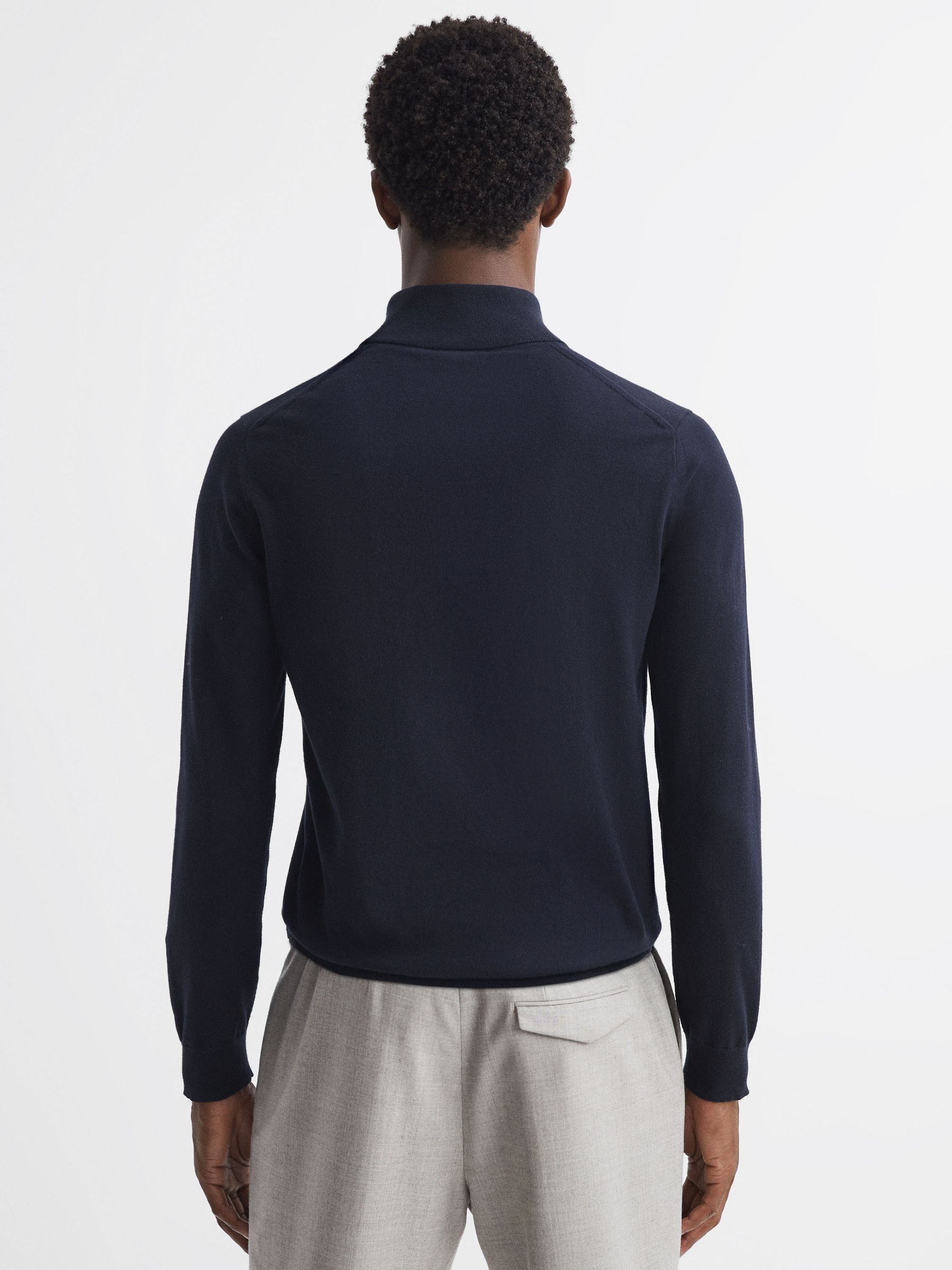 Half Zip Funnel Neck Cotton Jumper in Navy - Image 4 of 5