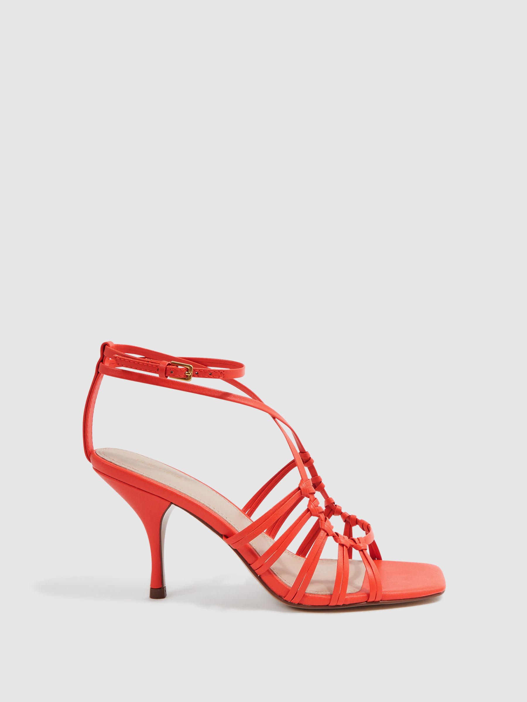 Leather Strappy Heels in Coral - Image 1 of 5