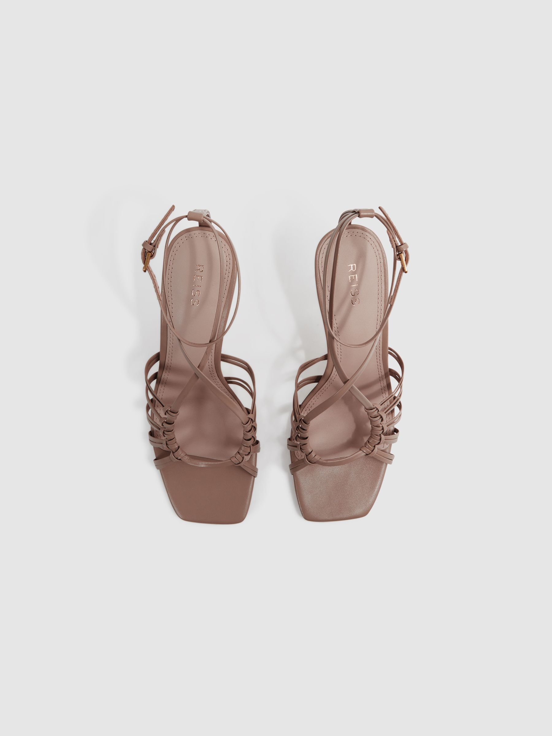 Leather Strappy Heels in Taupe - Image 2 of 4