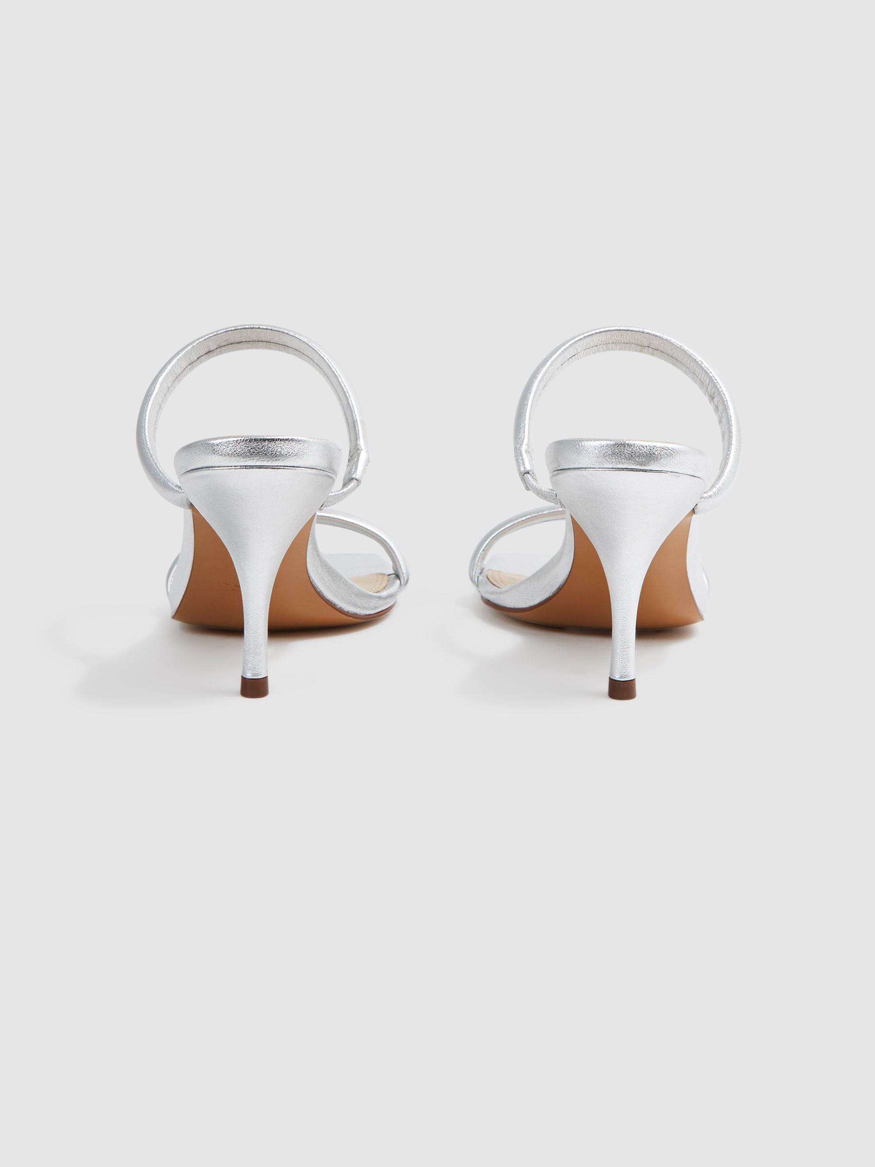 Leather Double Strap Heels in Silver - Image 4 of 5