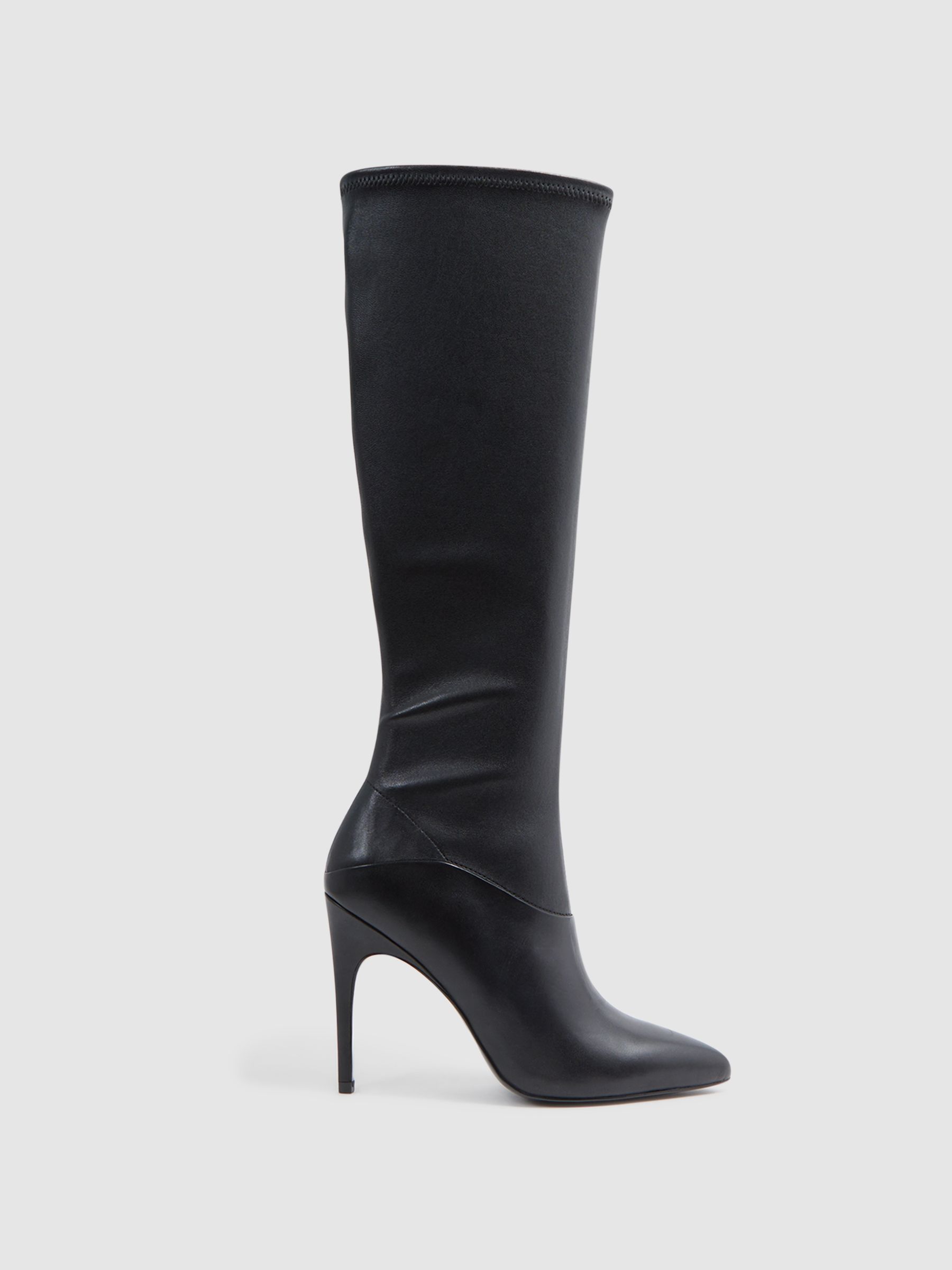 Knee High Leather Boots in Black - Image 1 of 5