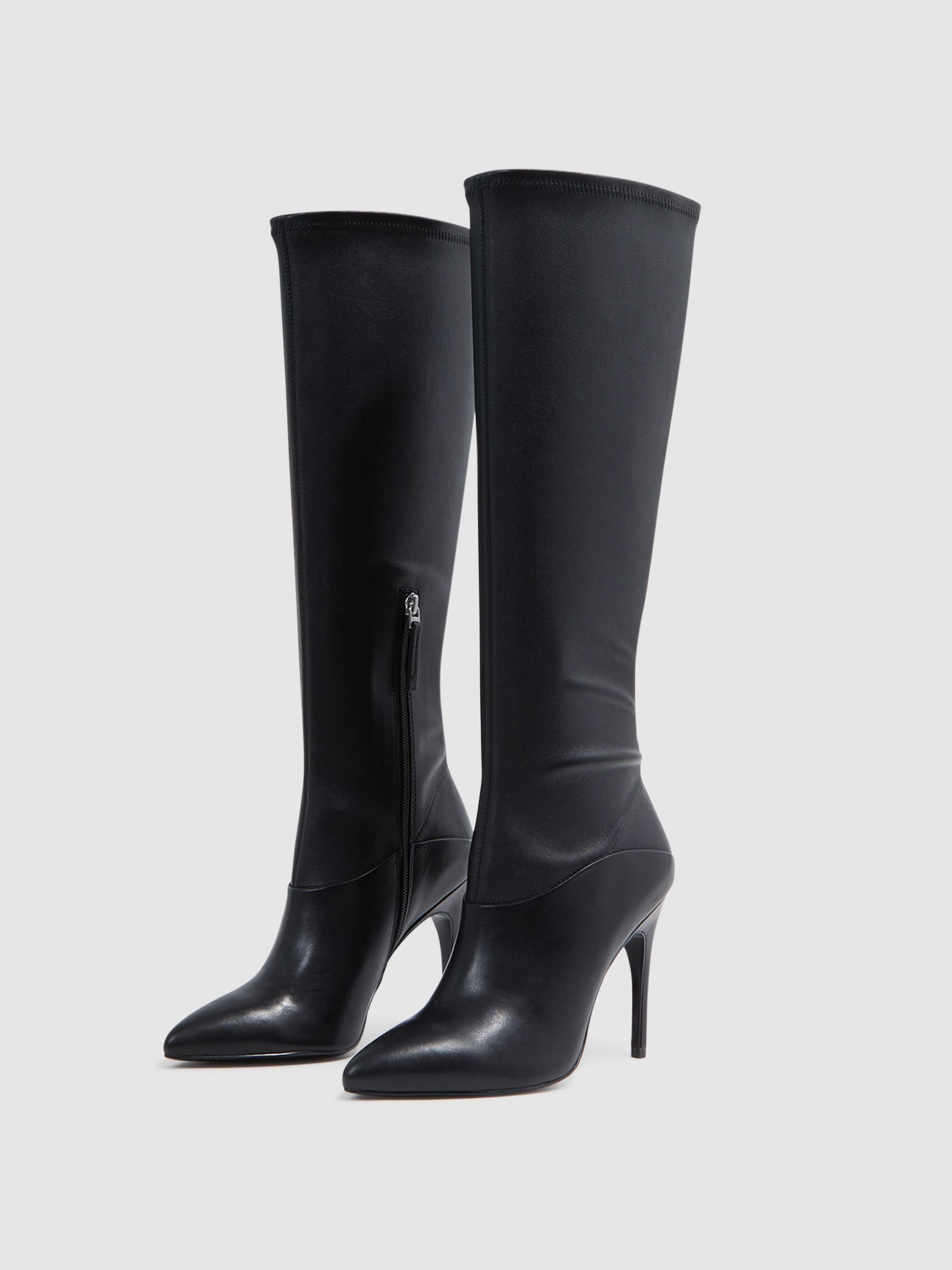 Knee High Leather Boots in Black - Image 3 of 5