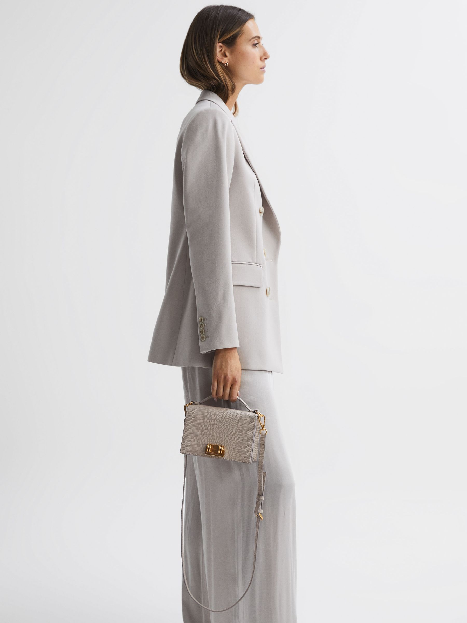 Grained Leather Mini Cross-Body Bag in Grey - Image 2 of 5 Grained Leather Mini Cross-Body Bag in Grey - Image 2 of 5