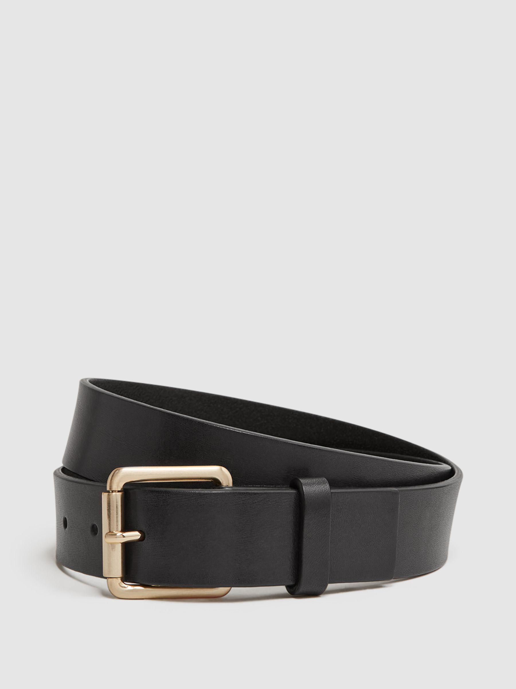Leather Rivet Belt in Black - REISS