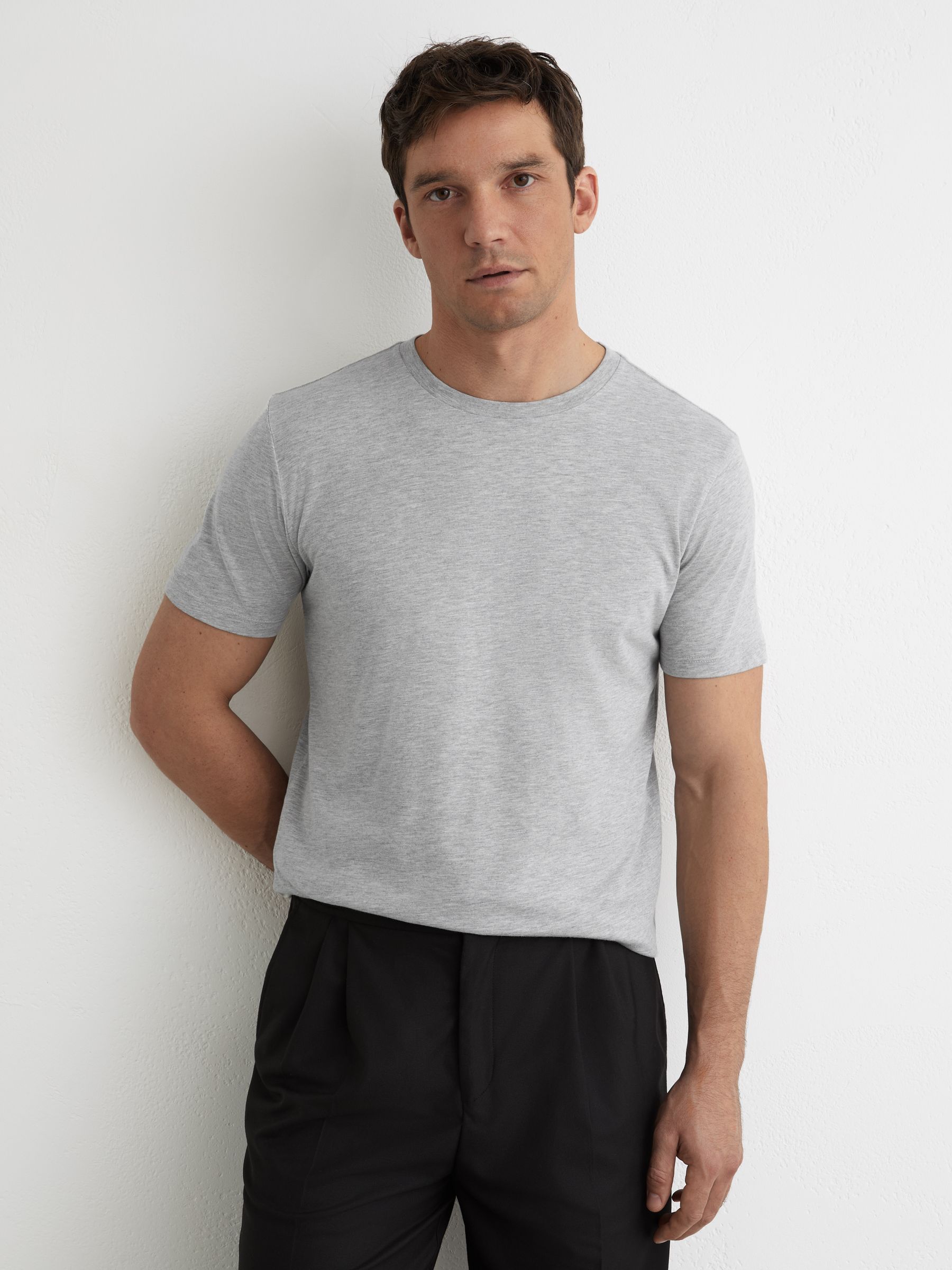 Cotton Crew-Neck Tailored-Fit T-Shirt in Grey Marl - image 4