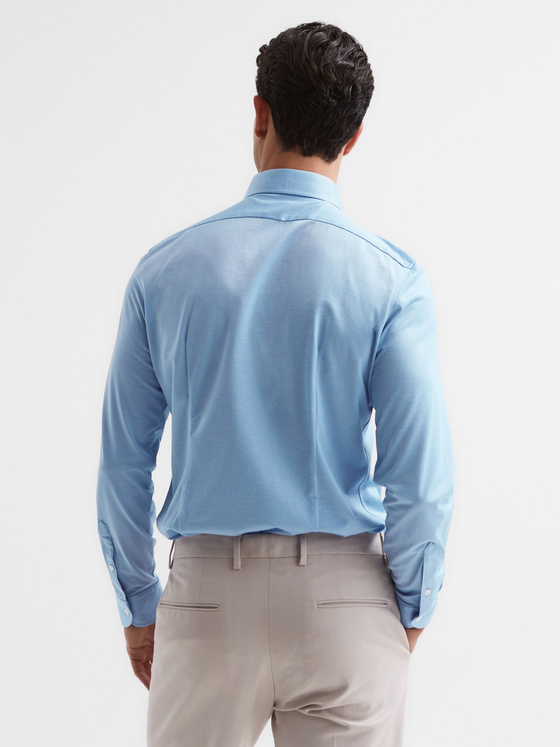 Nate Soft Blue Cutaway Collar Jersey Slim Fit Shirt - Image 5 of 7