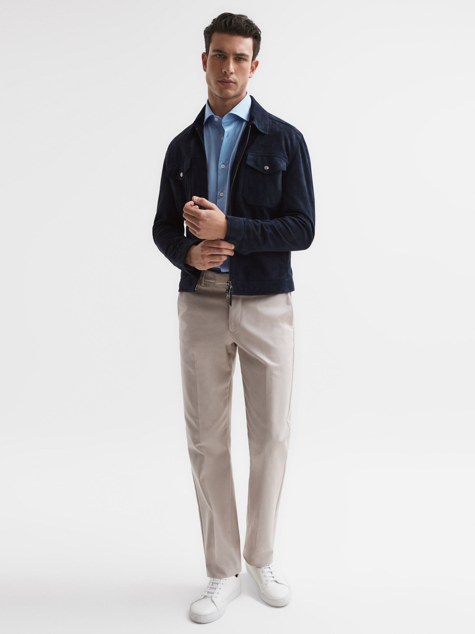 Nate Soft Blue Cutaway Collar Jersey Slim Fit Shirt - Image 7 of 7
