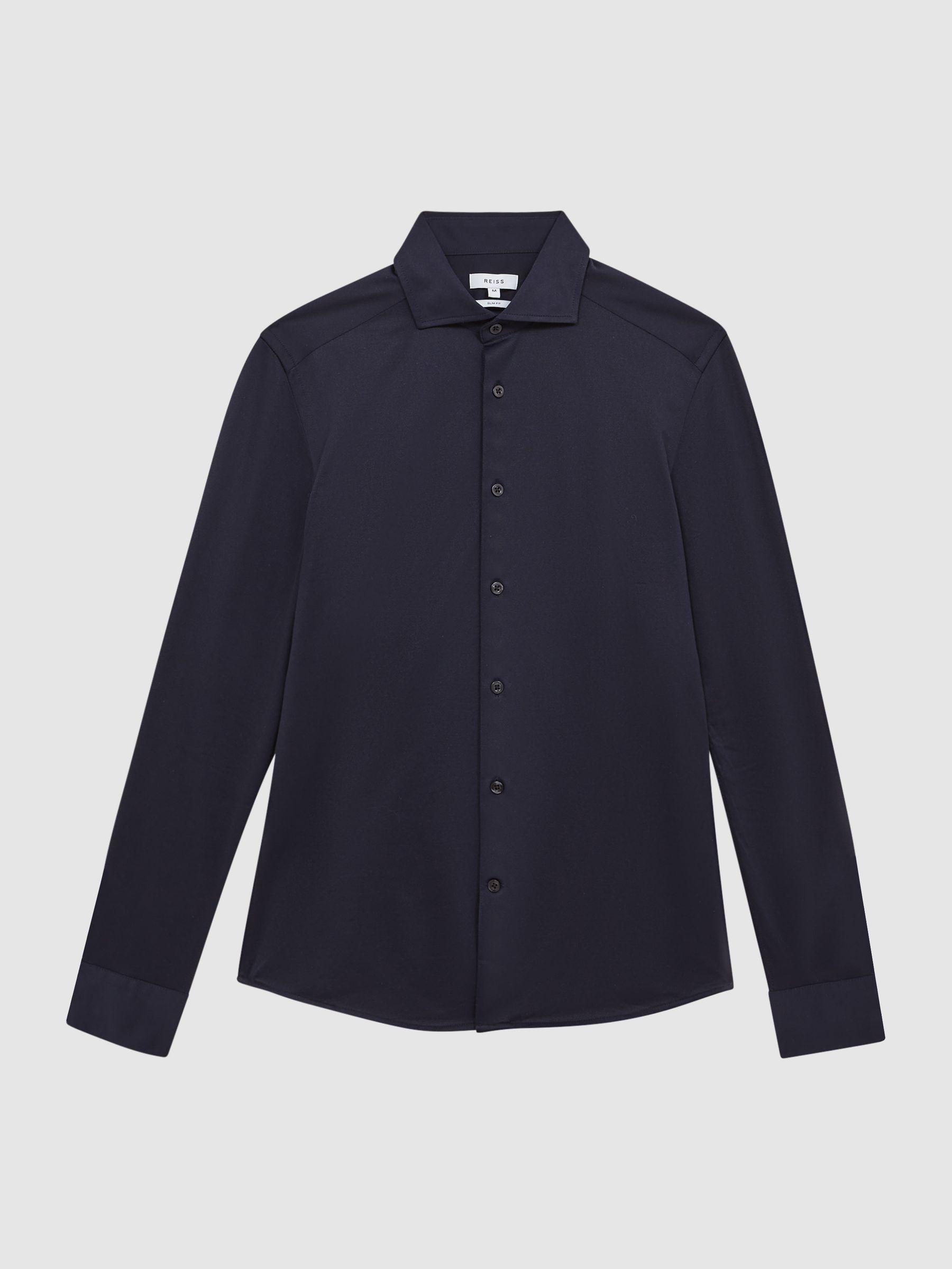 Nate Navy Cutaway Collar Jersey Slim Fit Shirt - Image 2 of 7