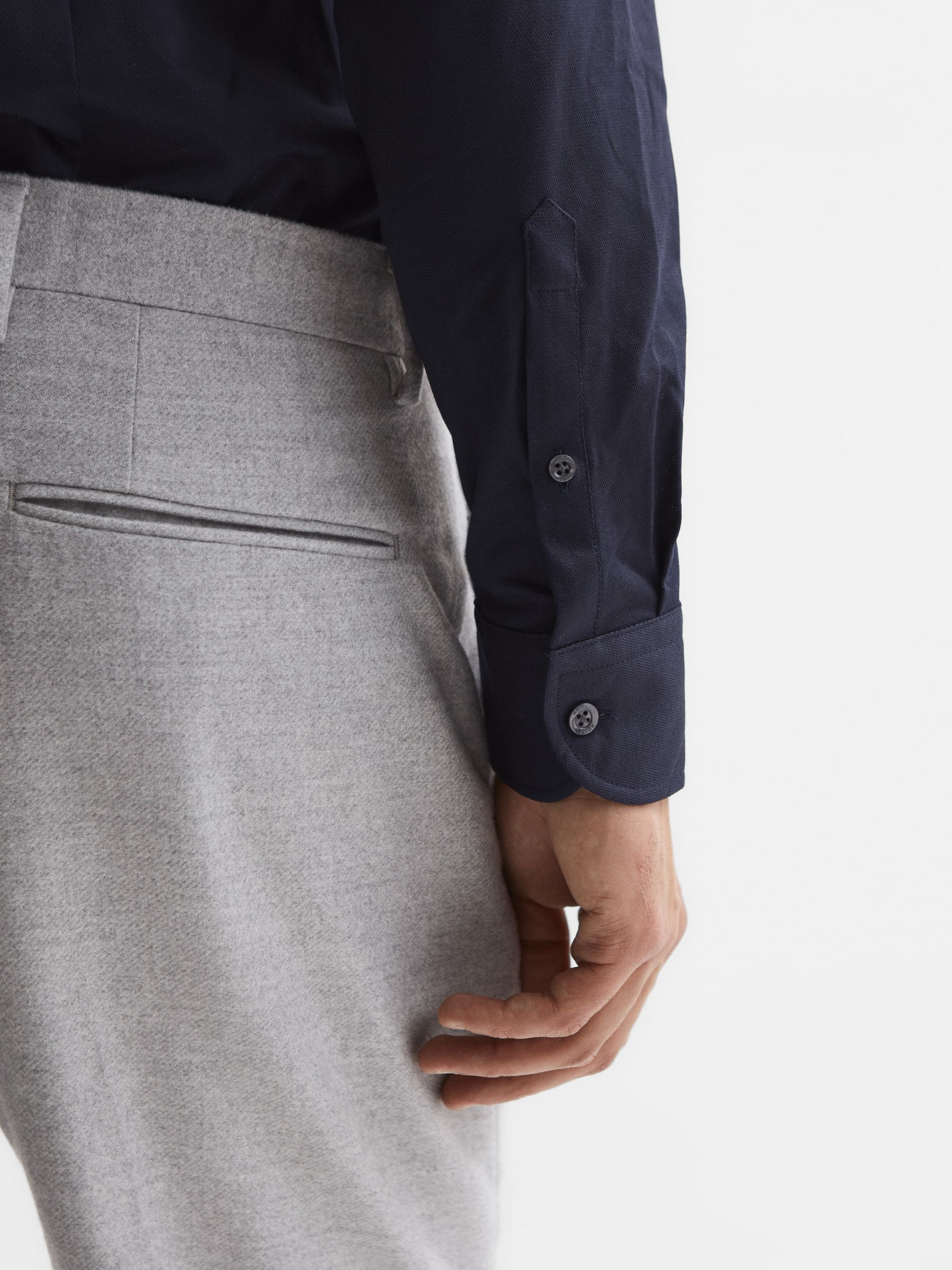 Nate Navy Cutaway Collar Jersey Slim Fit Shirt - Image 4 of 7