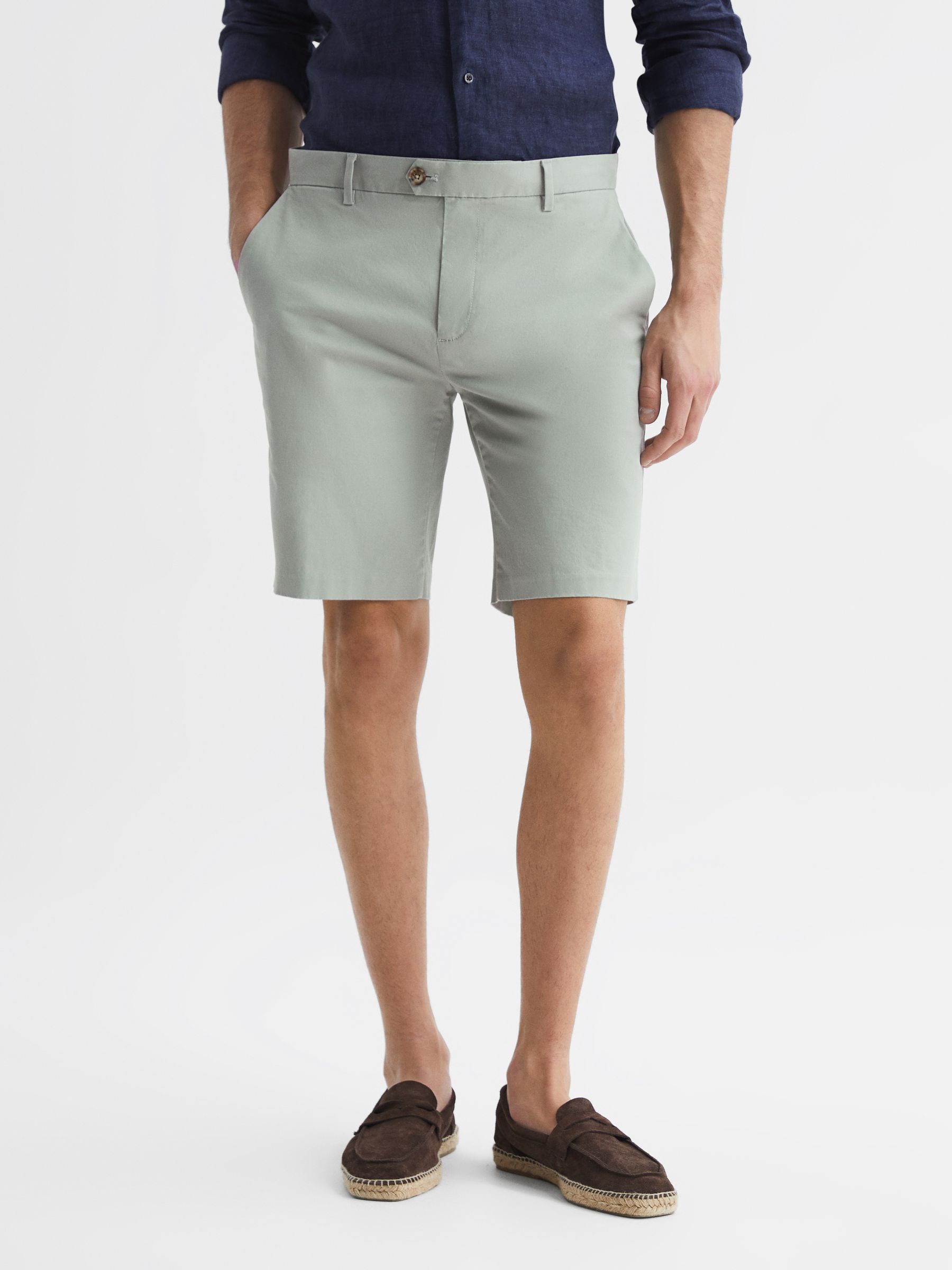 Short Length Casual Chino Shorts in Soft Sage - Image 1 of 6