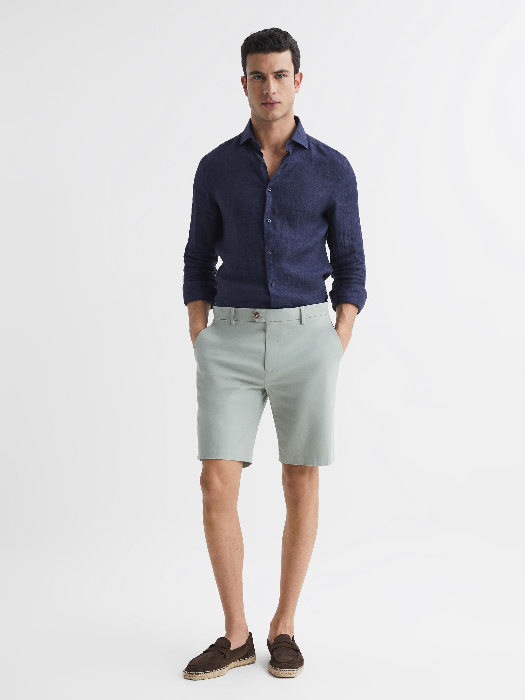 Short Length Casual Chino Shorts in Soft Sage - Image 3 of 6
