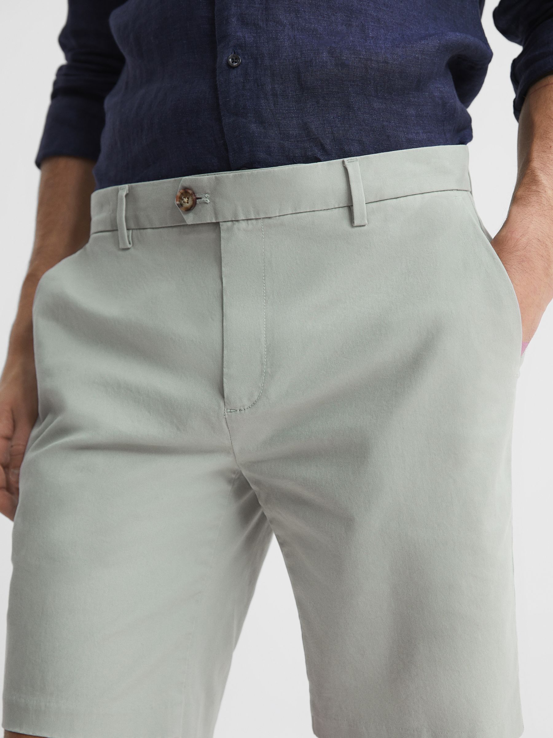 Short Length Casual Chino Shorts in Soft Sage - Image 4 of 6
