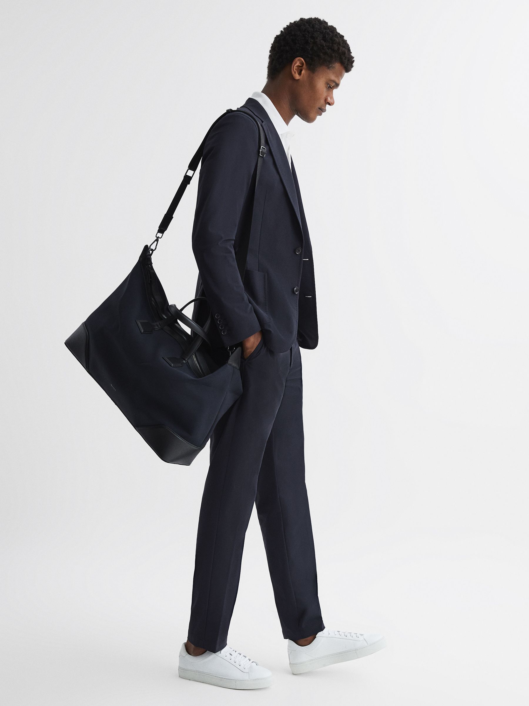 Slim Fit Drawstring Waistband Trousers in Navy - Image 3 of 6