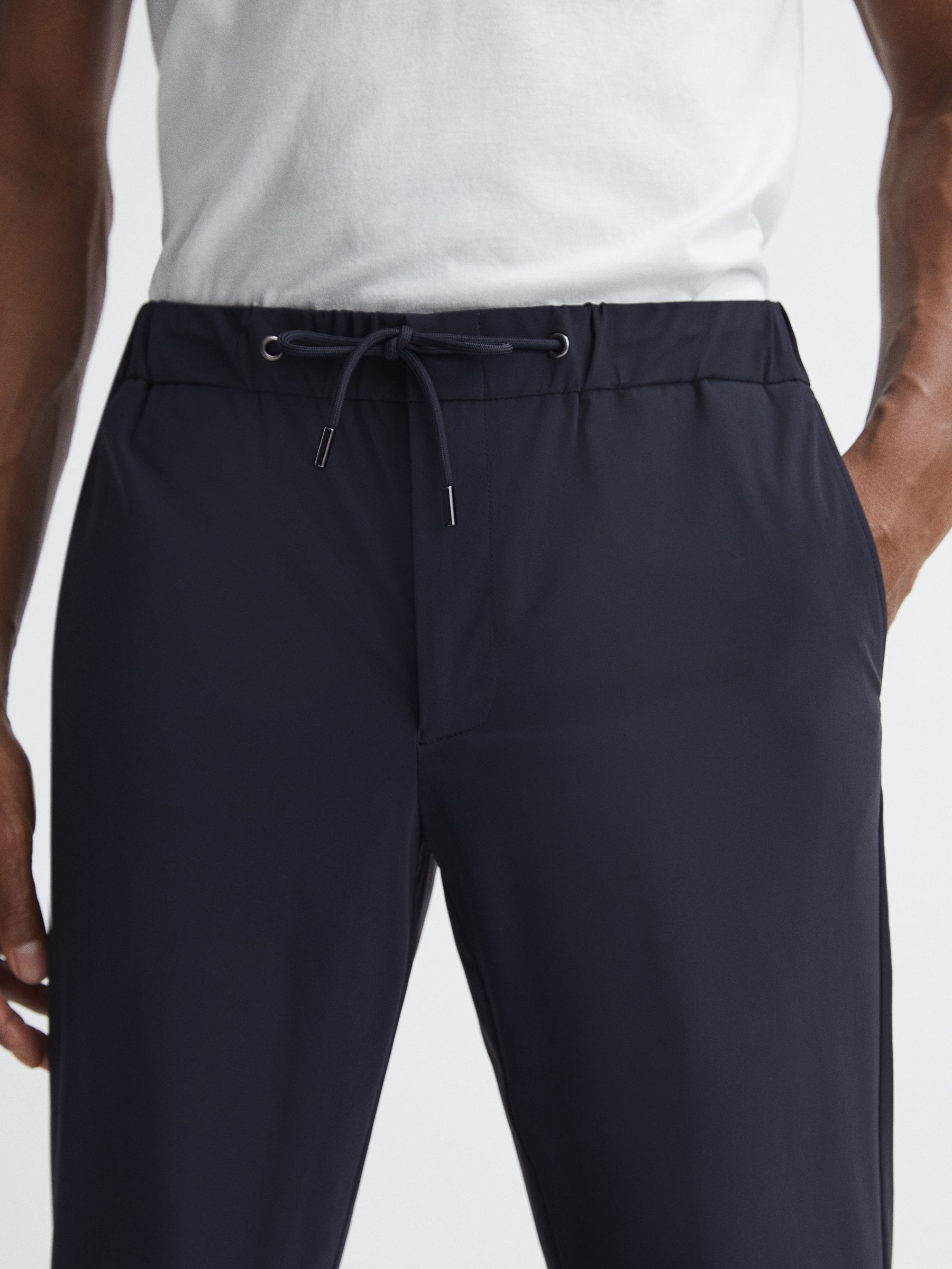 Slim Fit Drawstring Waistband Trousers in Navy - Image 4 of 6