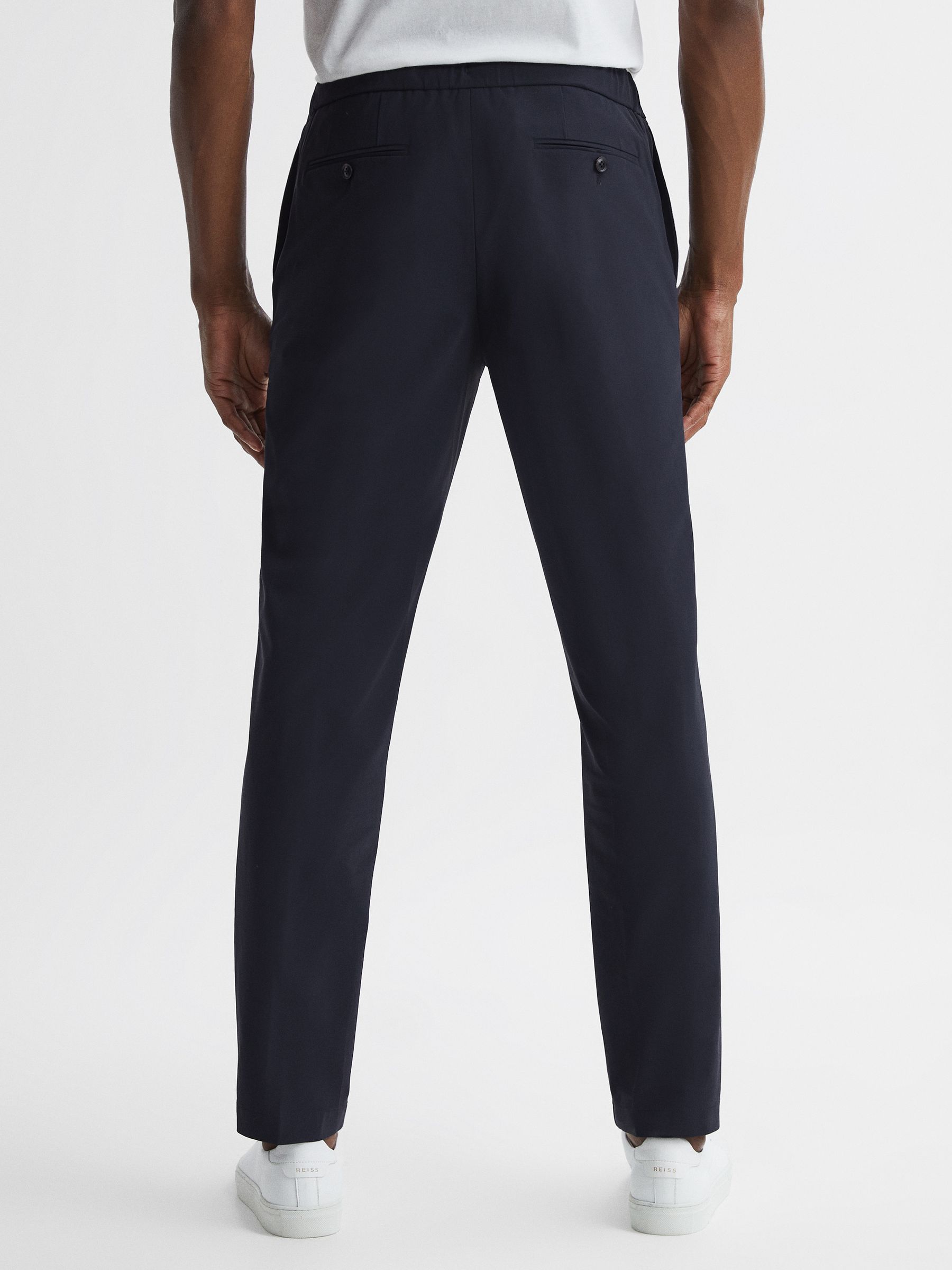 Slim Fit Drawstring Waistband Trousers in Navy - Image 5 of 6
