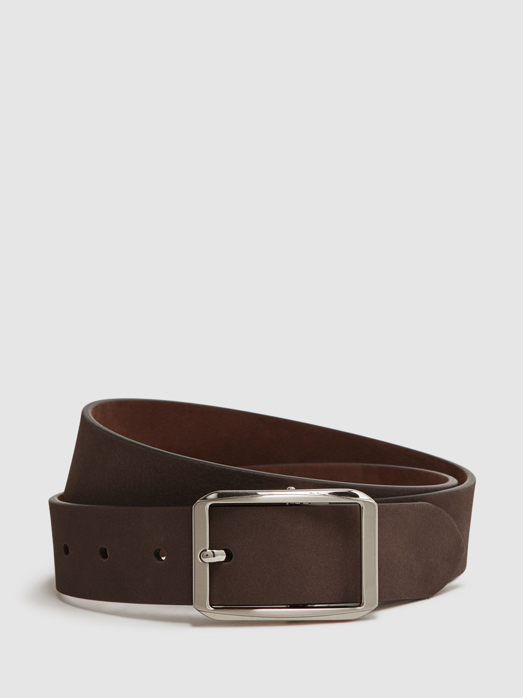 Nubuck Leather Reversible Belt in Chocolate/Tan - Image 1 of 5