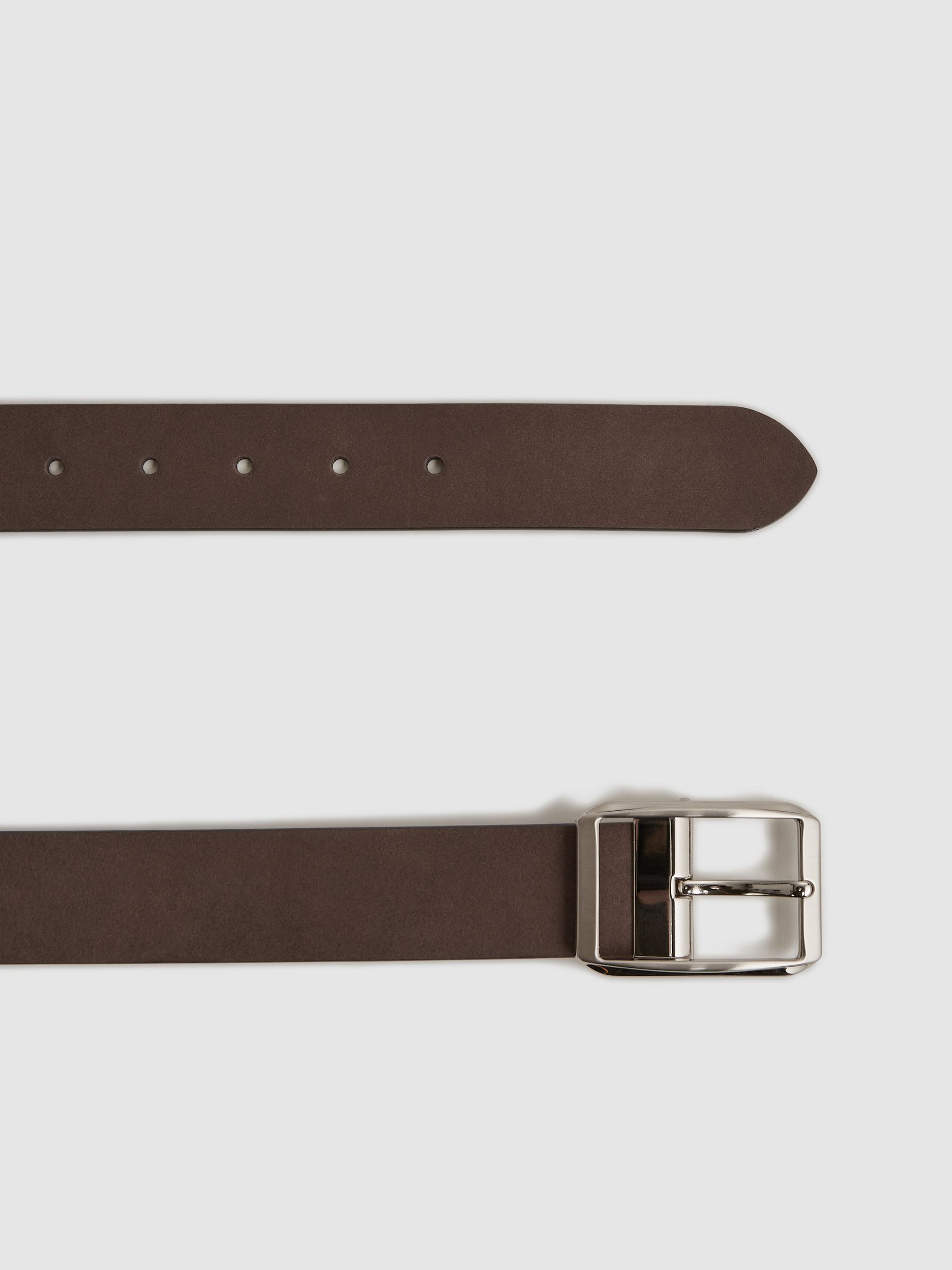 Nubuck Leather Reversible Belt in Chocolate/Tan - Image 4 of 5
