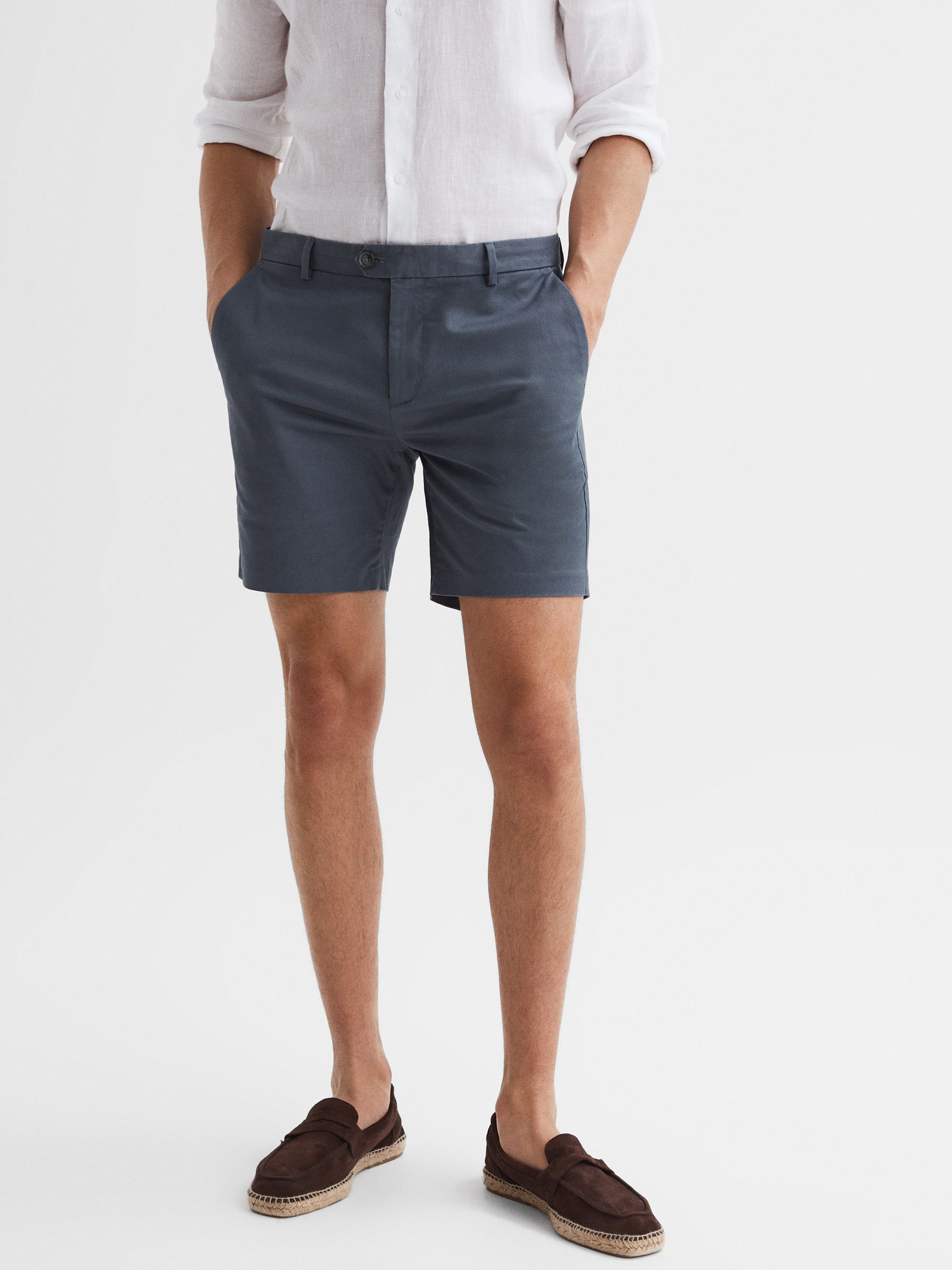 Short Length Casual Chino Shorts in Airforce Blue - Image 1 of 6