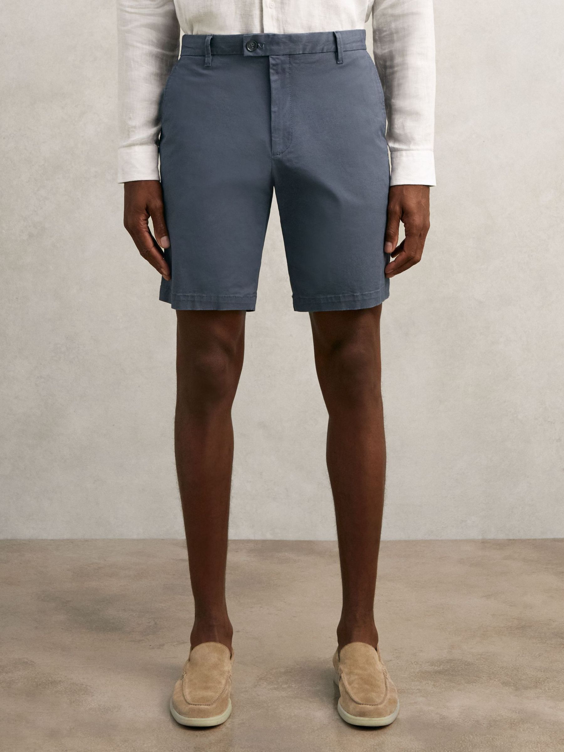 Short Length Cotton Chino Shorts with Stretch in Airforce Blue - image 5