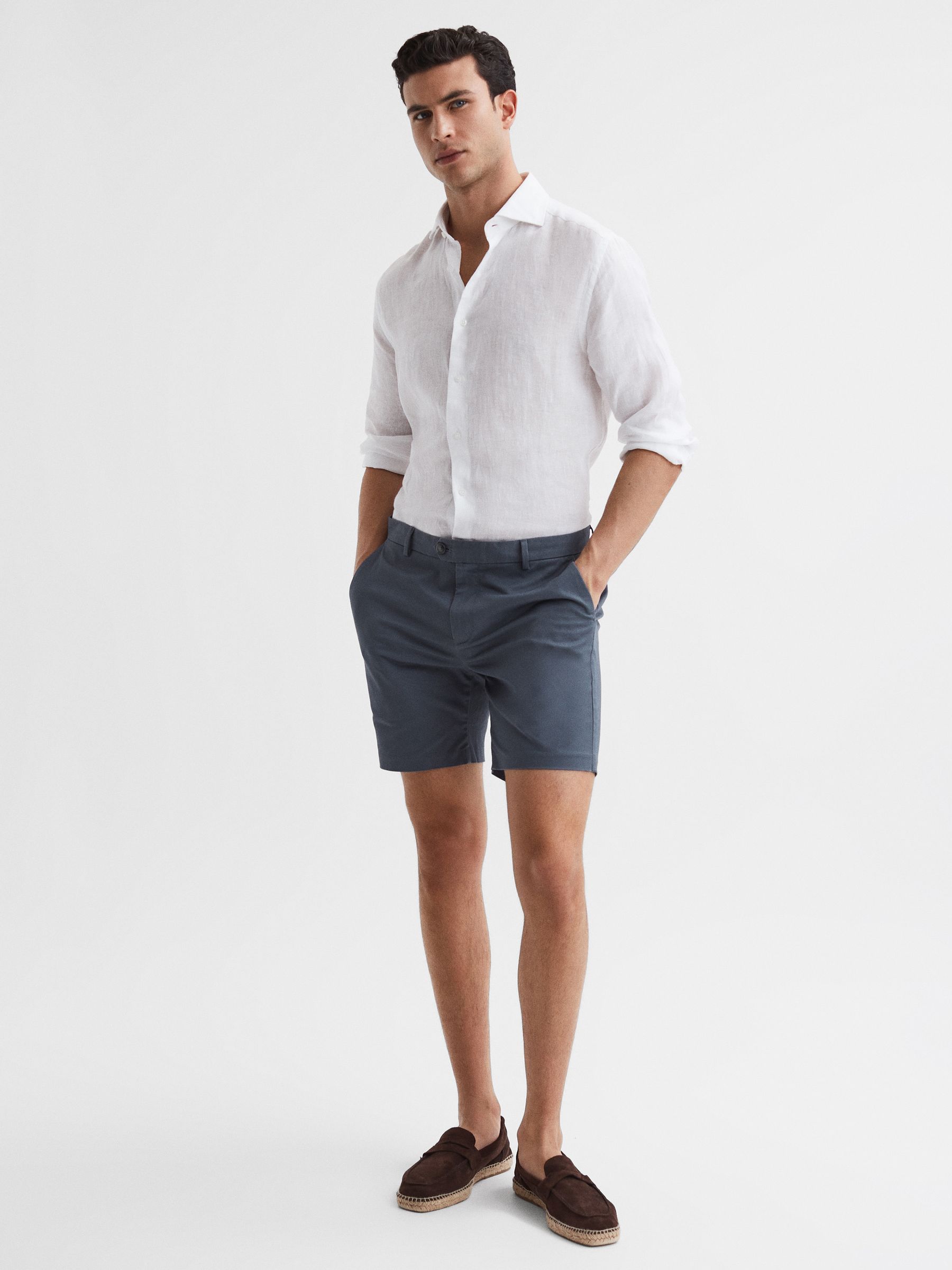 Short Length Casual Chino Shorts in Airforce Blue - Image 3 of 6