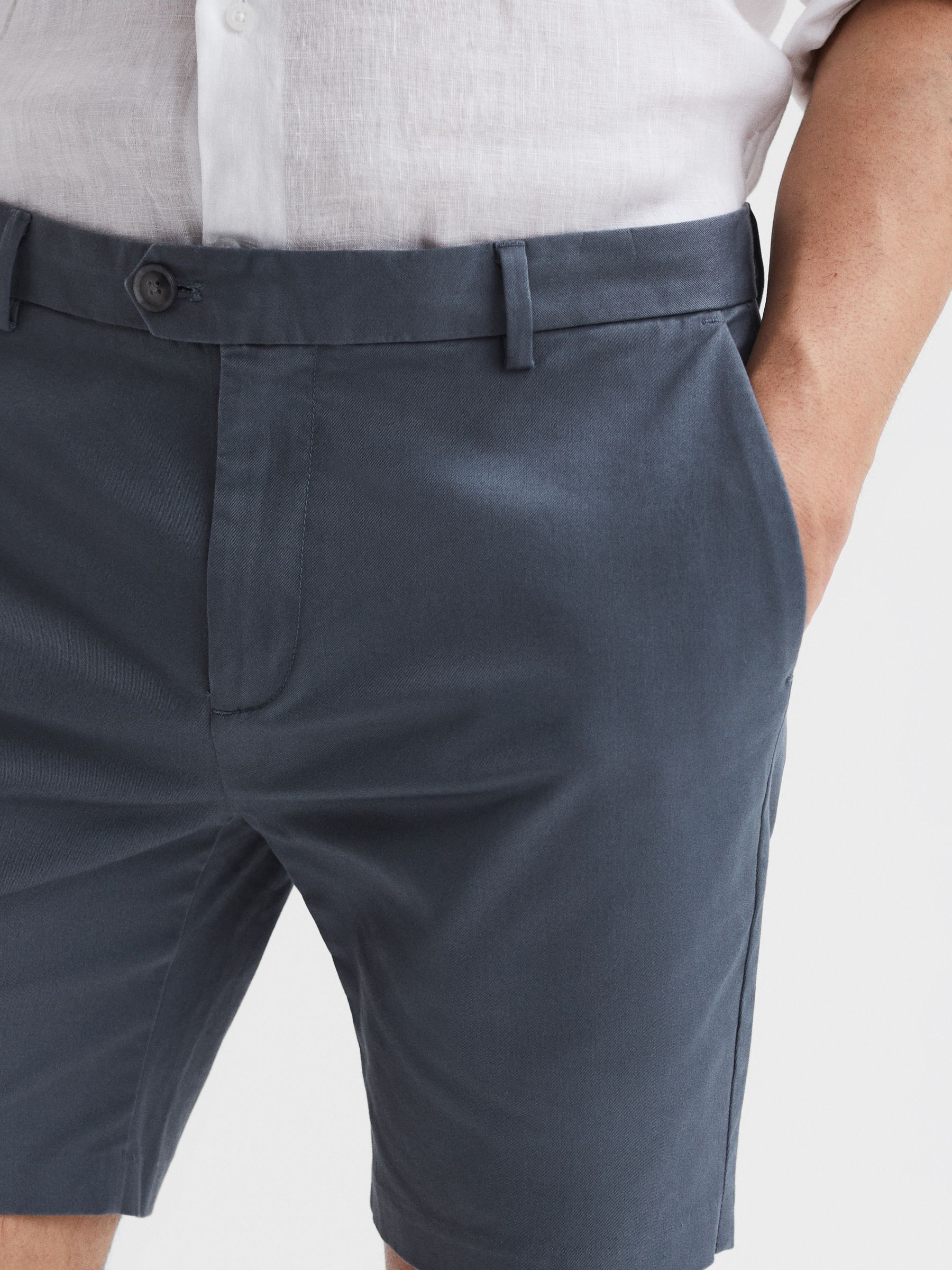 Short Length Casual Chino Shorts in Airforce Blue - Image 4 of 6