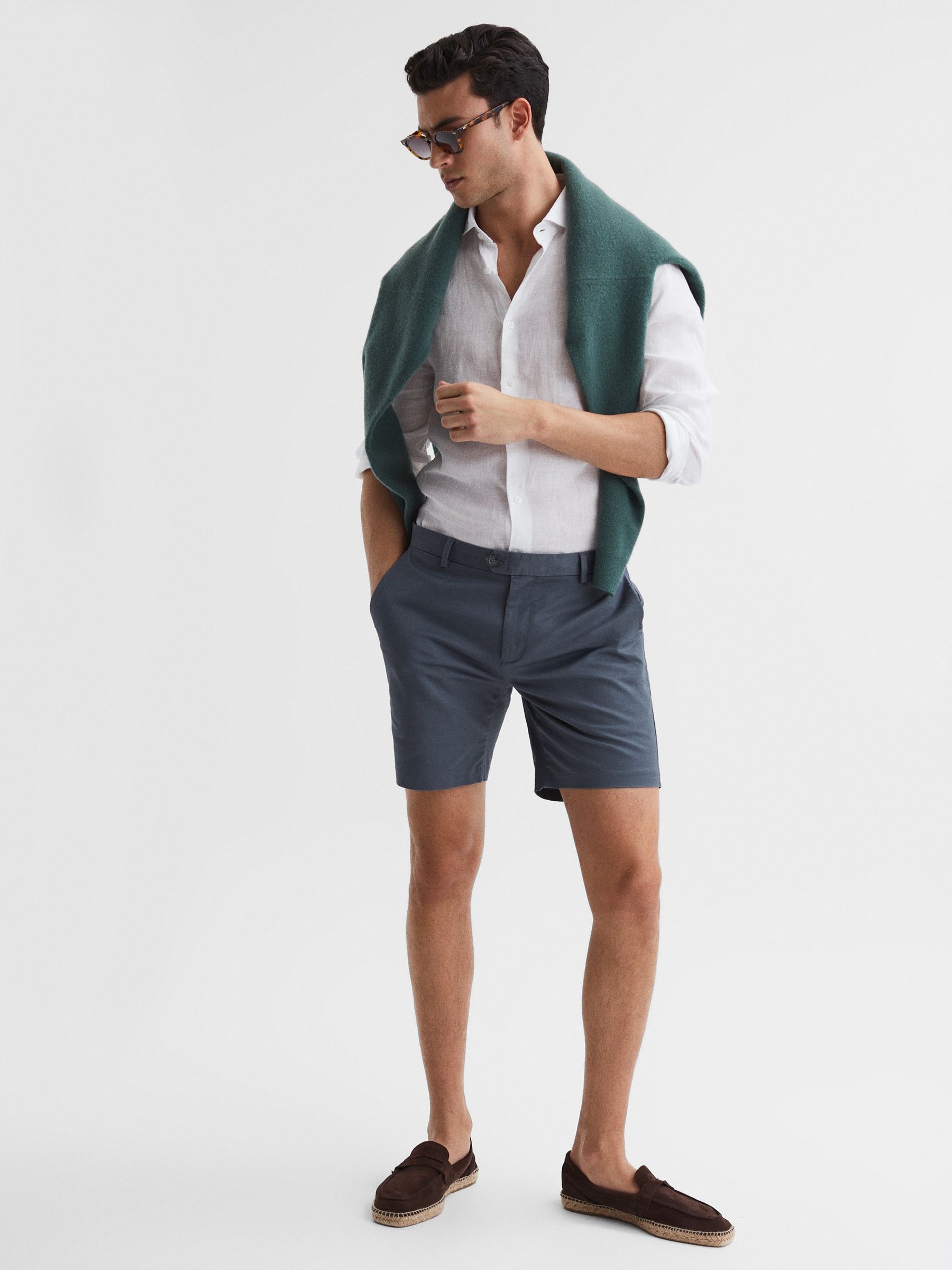 Short Length Casual Chino Shorts in Airforce Blue - Image 6 of 6