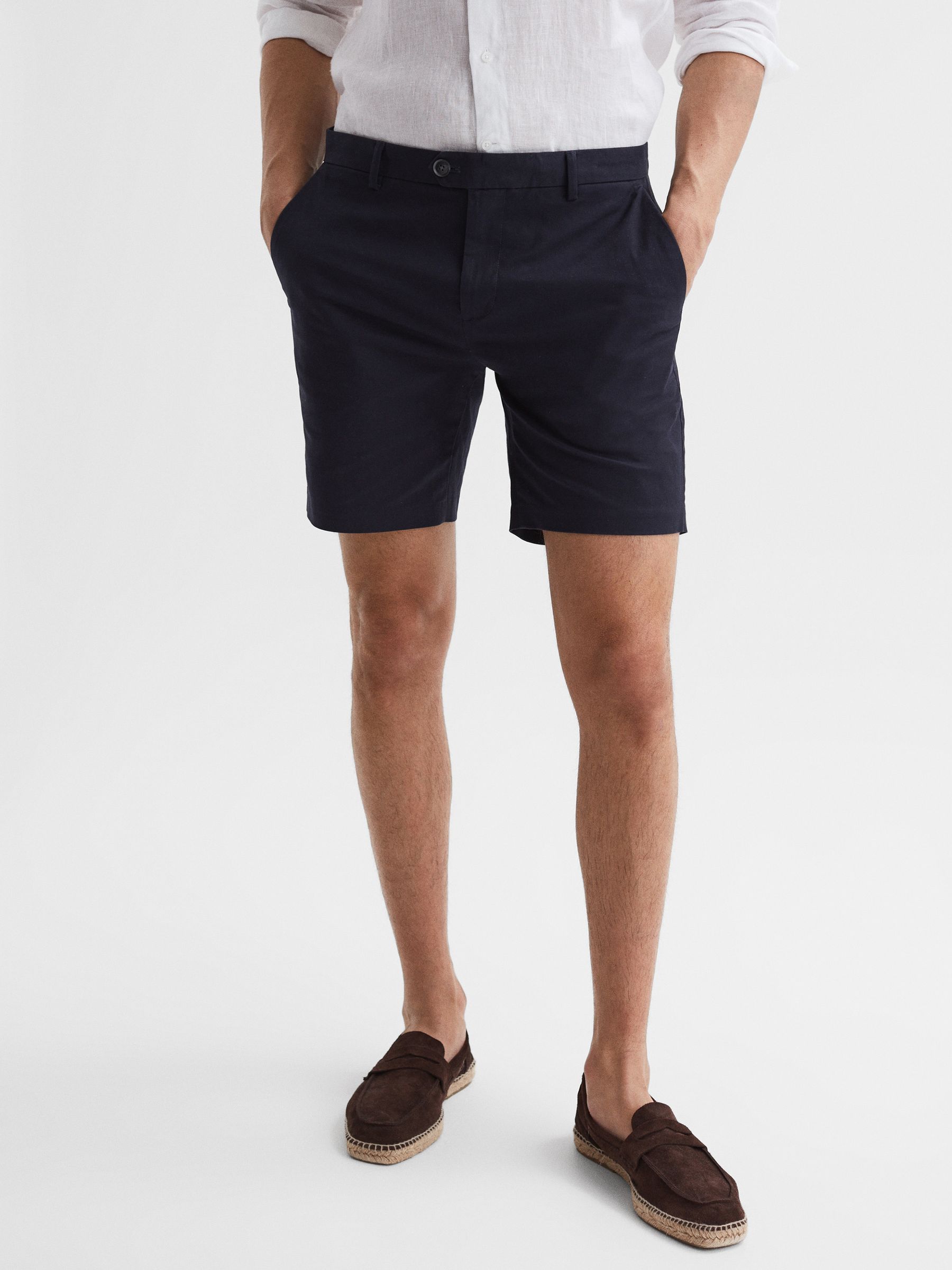 Short Length Casual Chino Shorts in Navy - Image 1 of 6