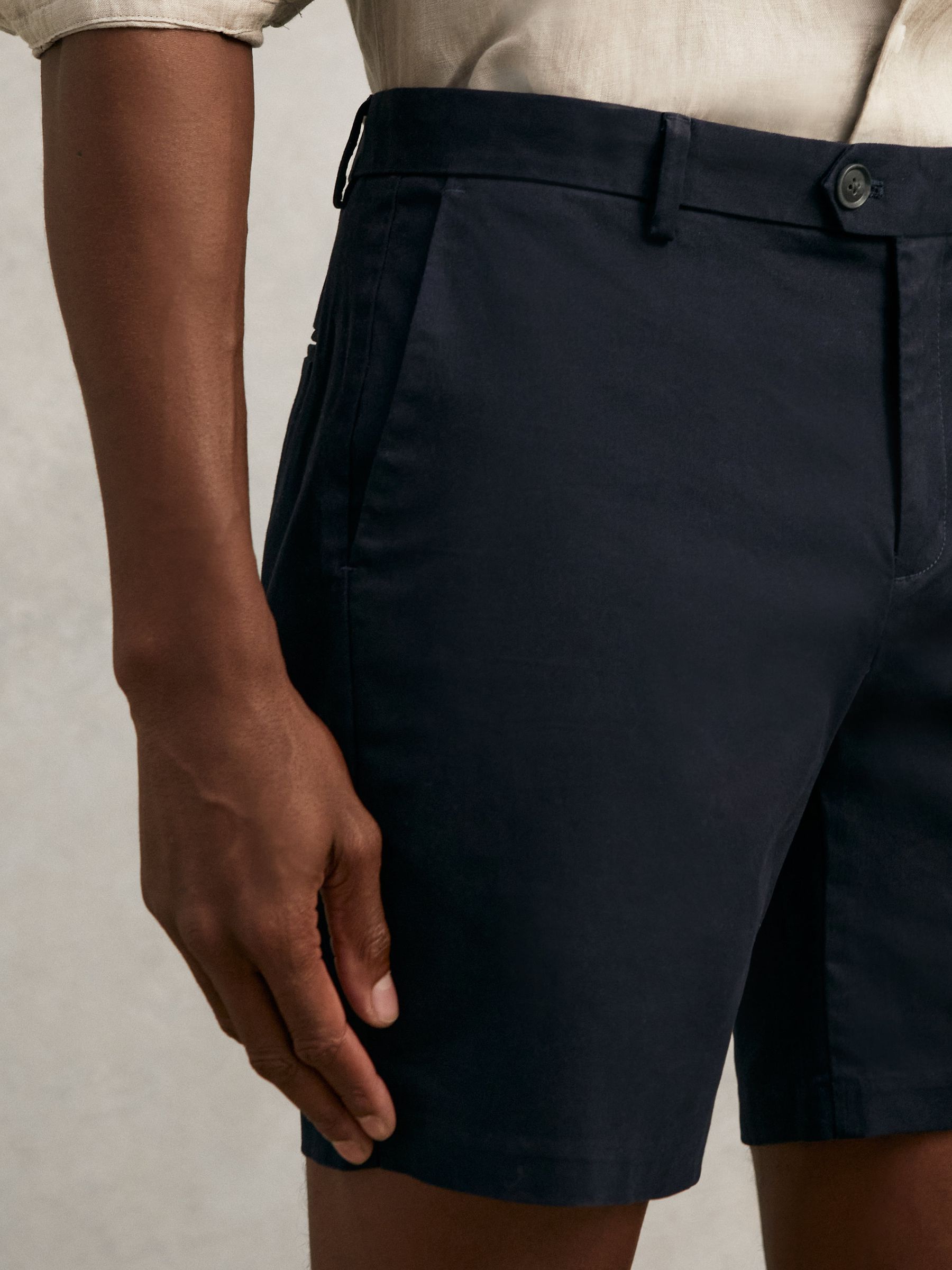Short Length Cotton Chino Shorts with Stretch in Navy - image 4