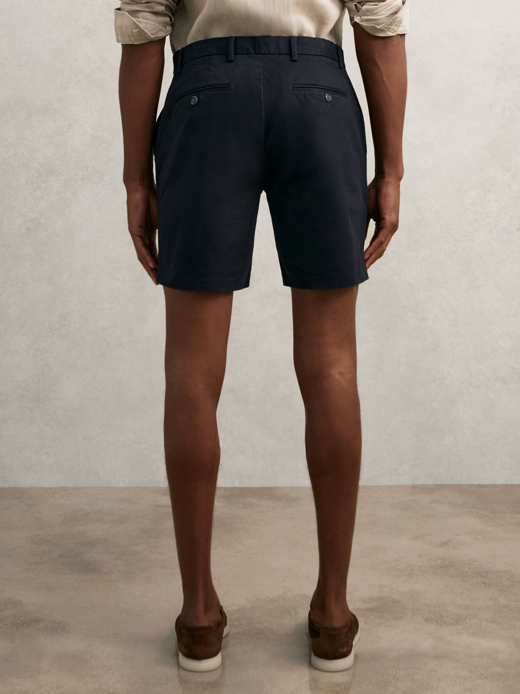 Short Length Cotton Chino Shorts with Stretch in Navy - image 3