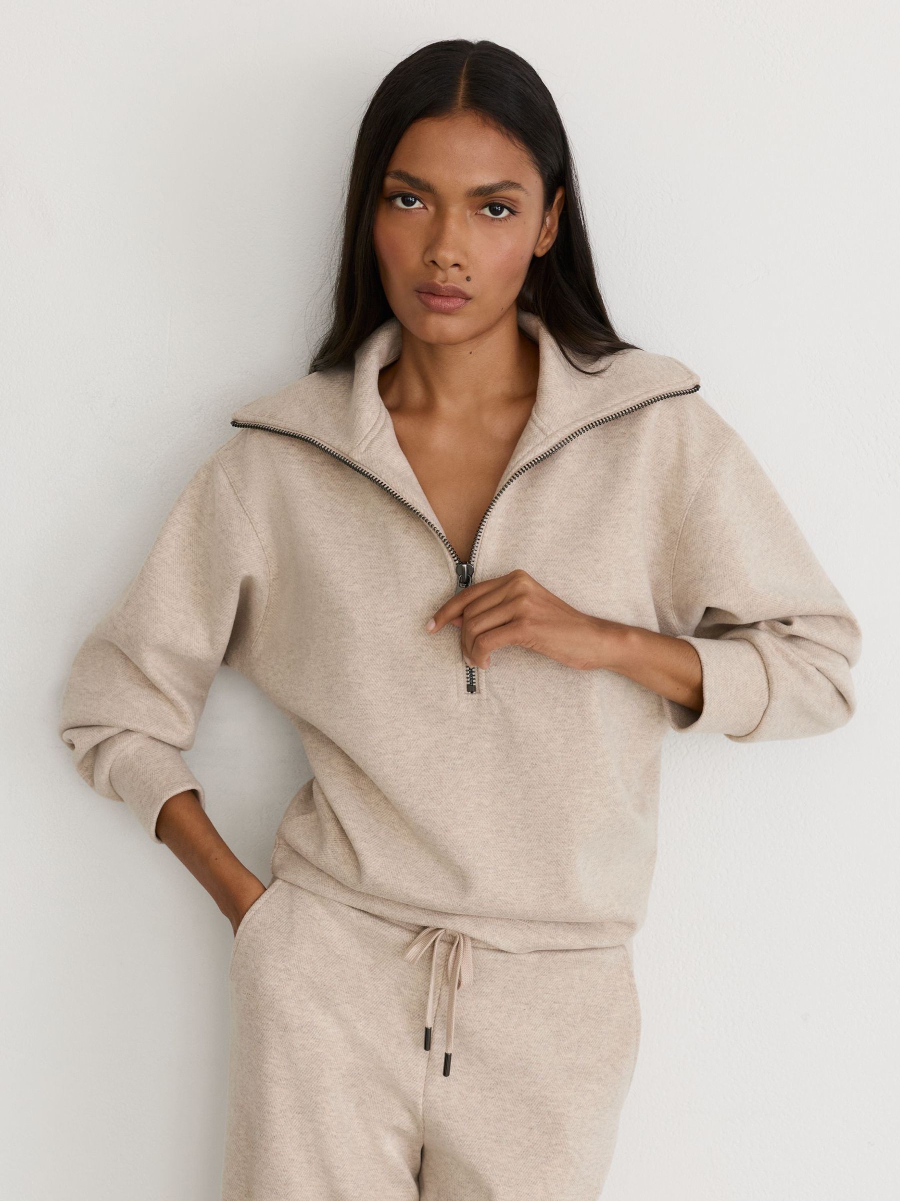 Herringbone Half-Zip Sweatshirt in Neutral - Image 1 of 6 Herringbone Half-Zip Sweatshirt in Neutral - Image 1 of 6