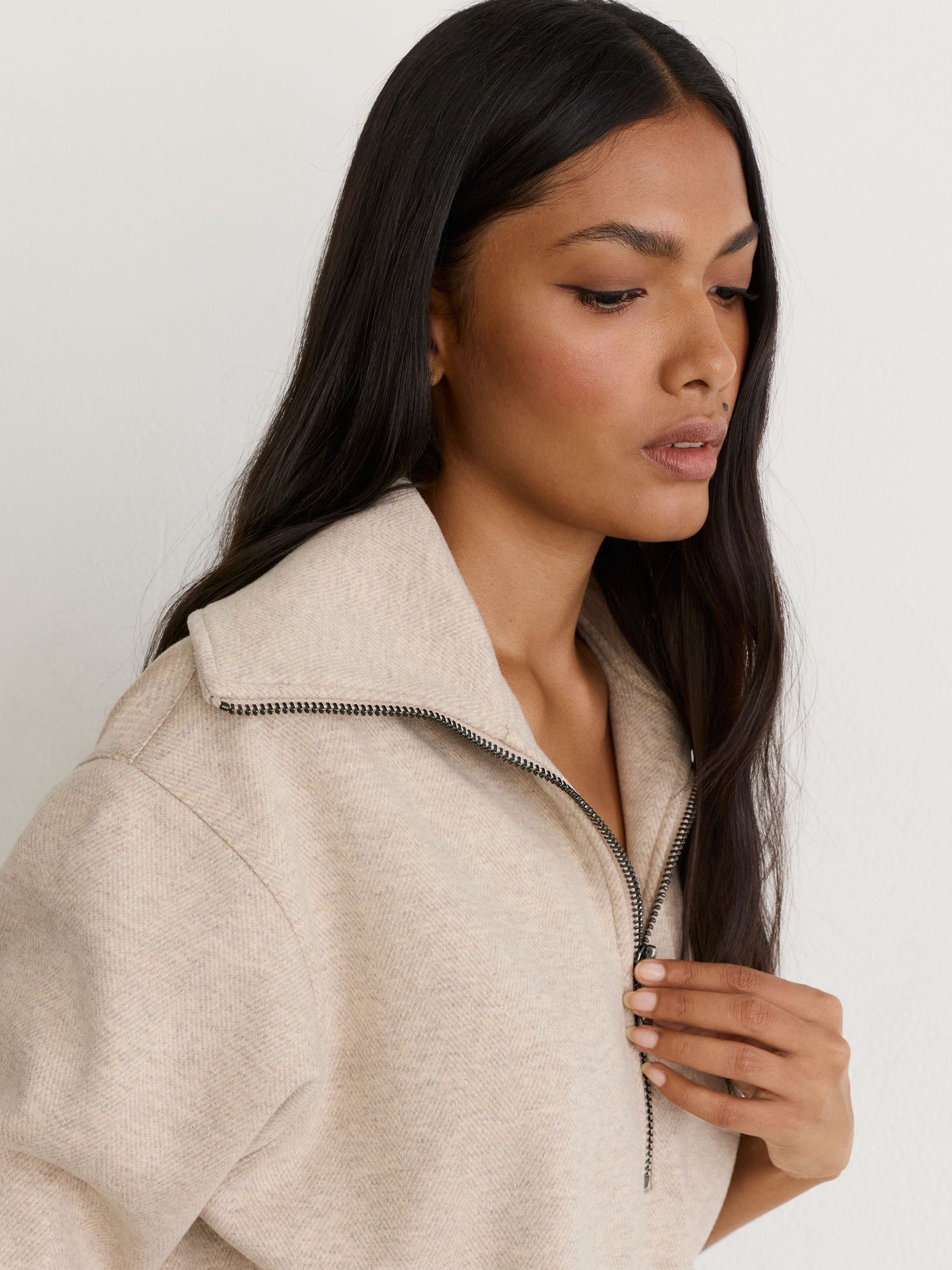 Herringbone Half-Zip Sweatshirt in Neutral - Image 4 of 6
