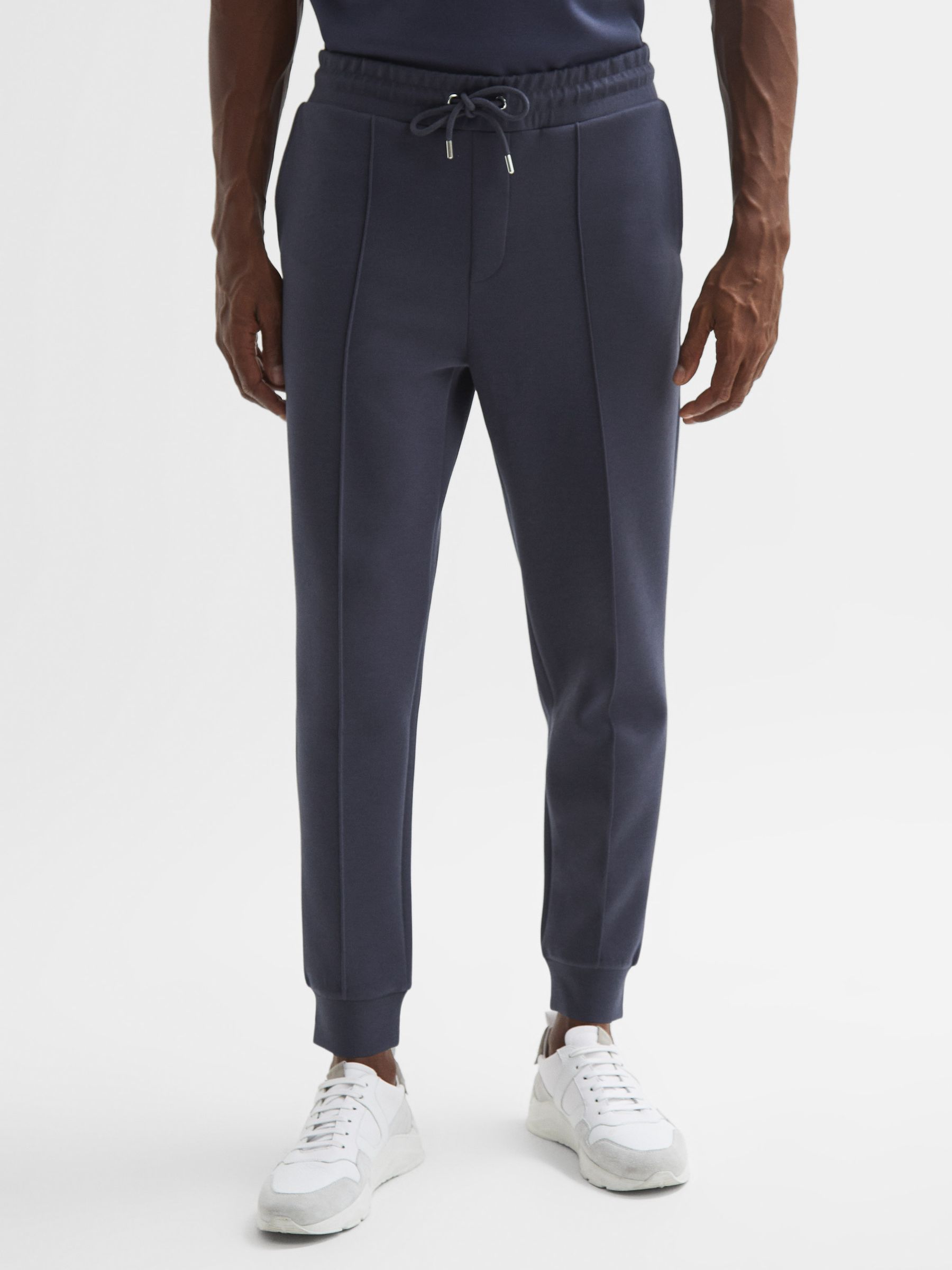 Interlock Jersey Drawstring Joggers in Airforce Blue - Image 1 of 6 Interlock Jersey Drawstring Joggers in Airforce Blue - Image 1 of 6