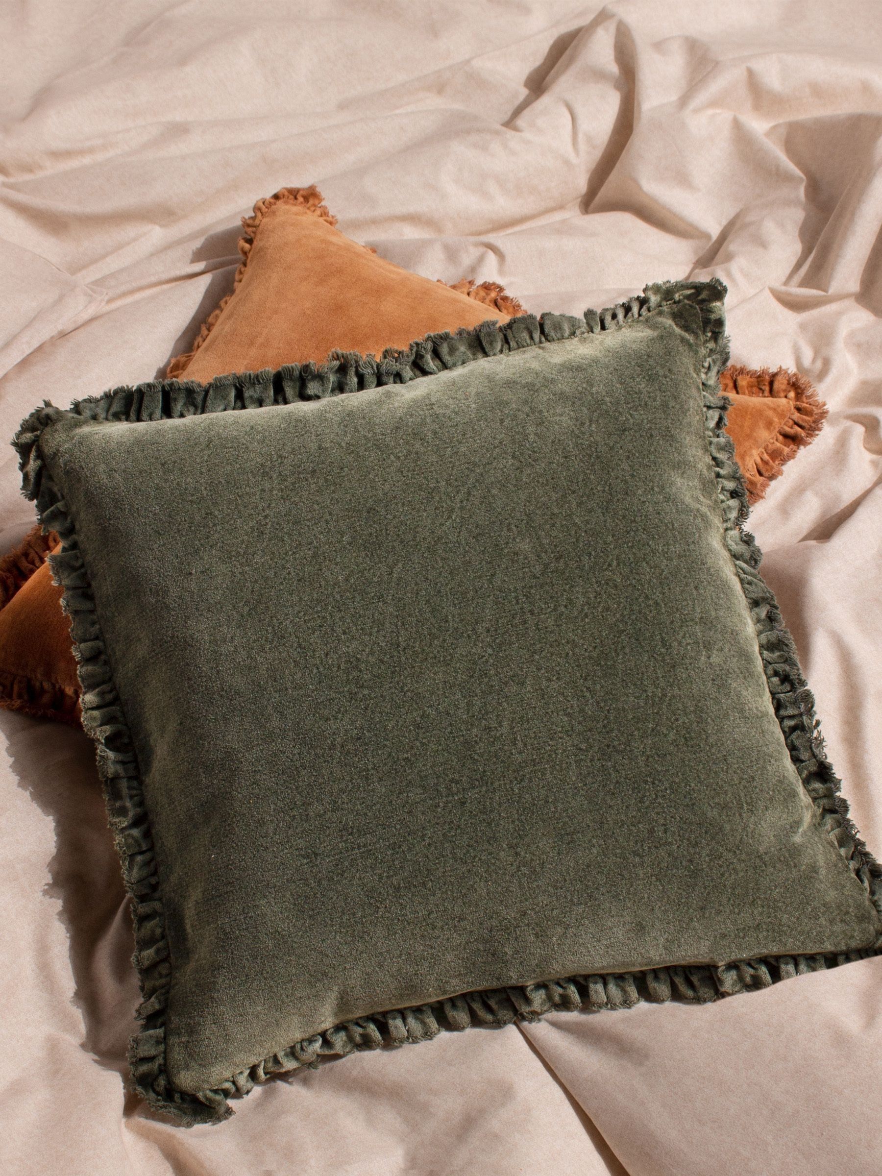 Yard Moss Green Bertie 100% Washed Cotton Velve 45 x 45cm Cushion - Image 1 of 6