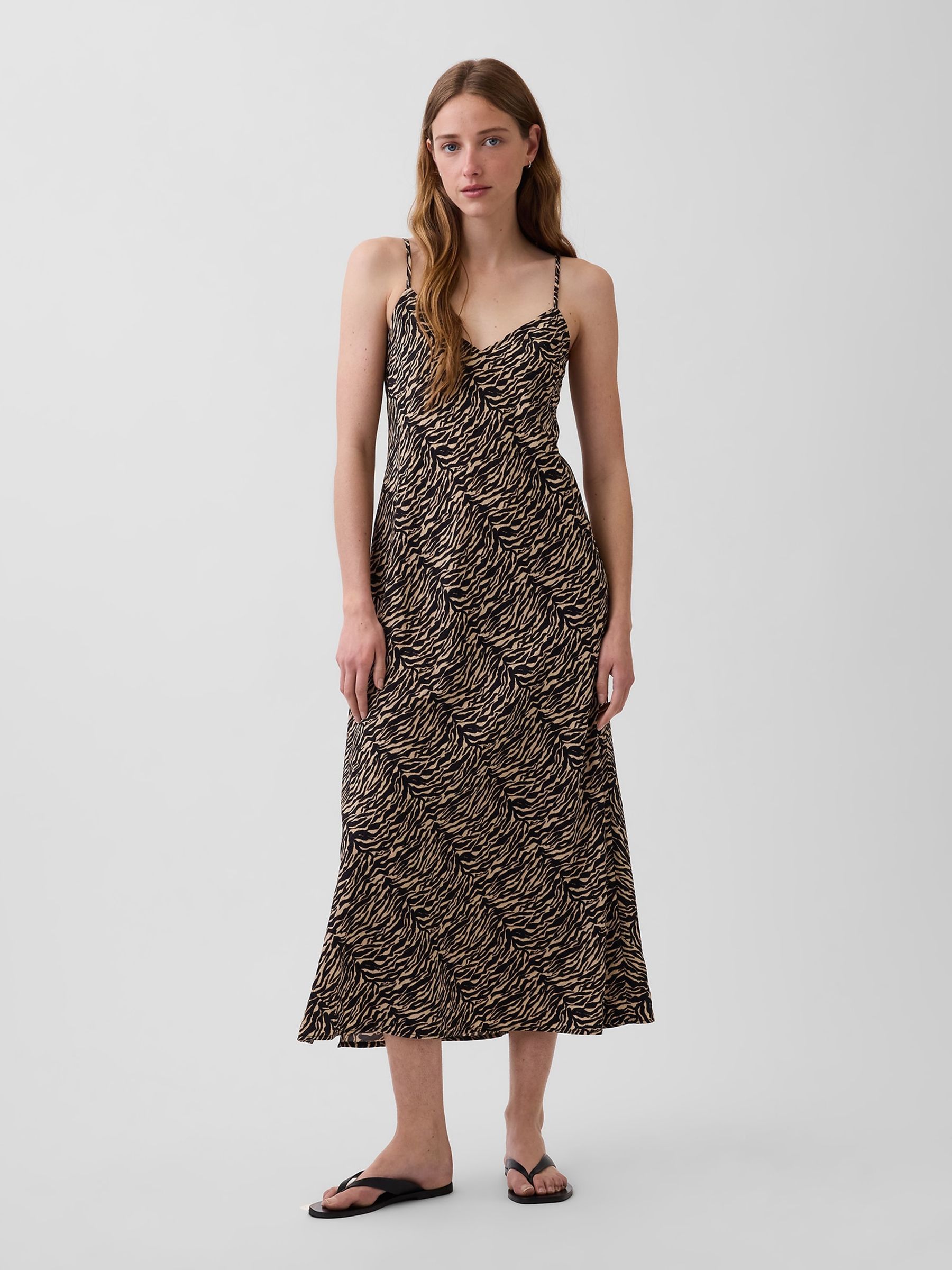 Black Zebra Print Midi Slip Dress - Image 1 of 4 Black Zebra Print Midi Slip Dress - Image 1 of 4
